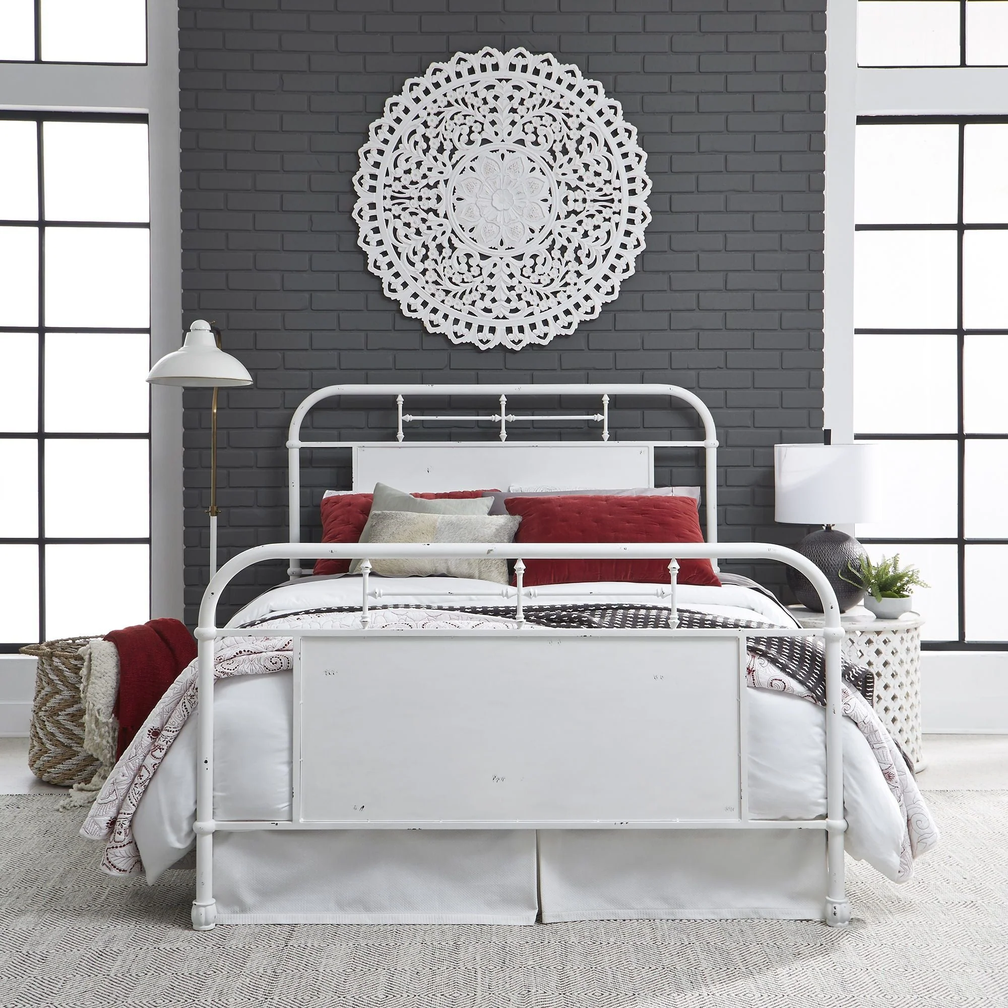 Liberty Vintage Series King Metal Bed in Antique White