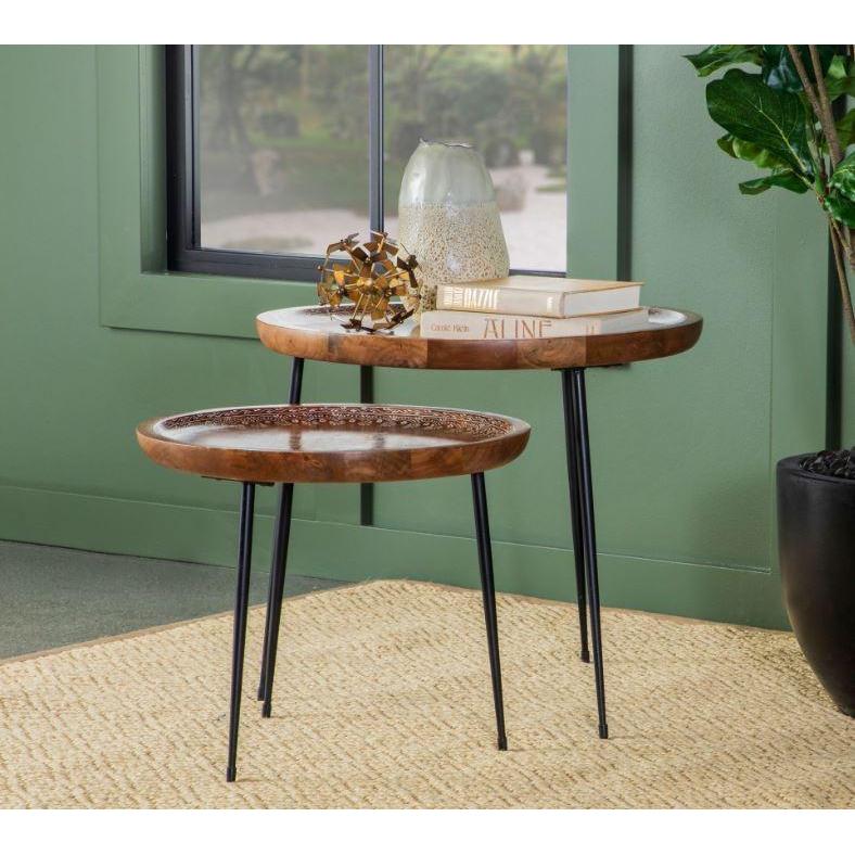 2 Piece Tray-like Round Nesting Table - Brown