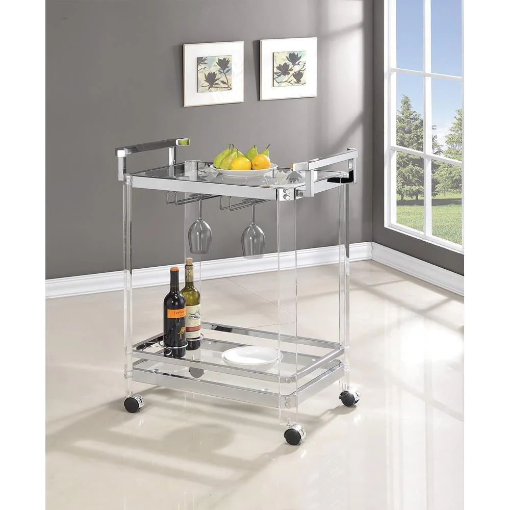 2-tier Glass Serving Cart - Pearl Silver