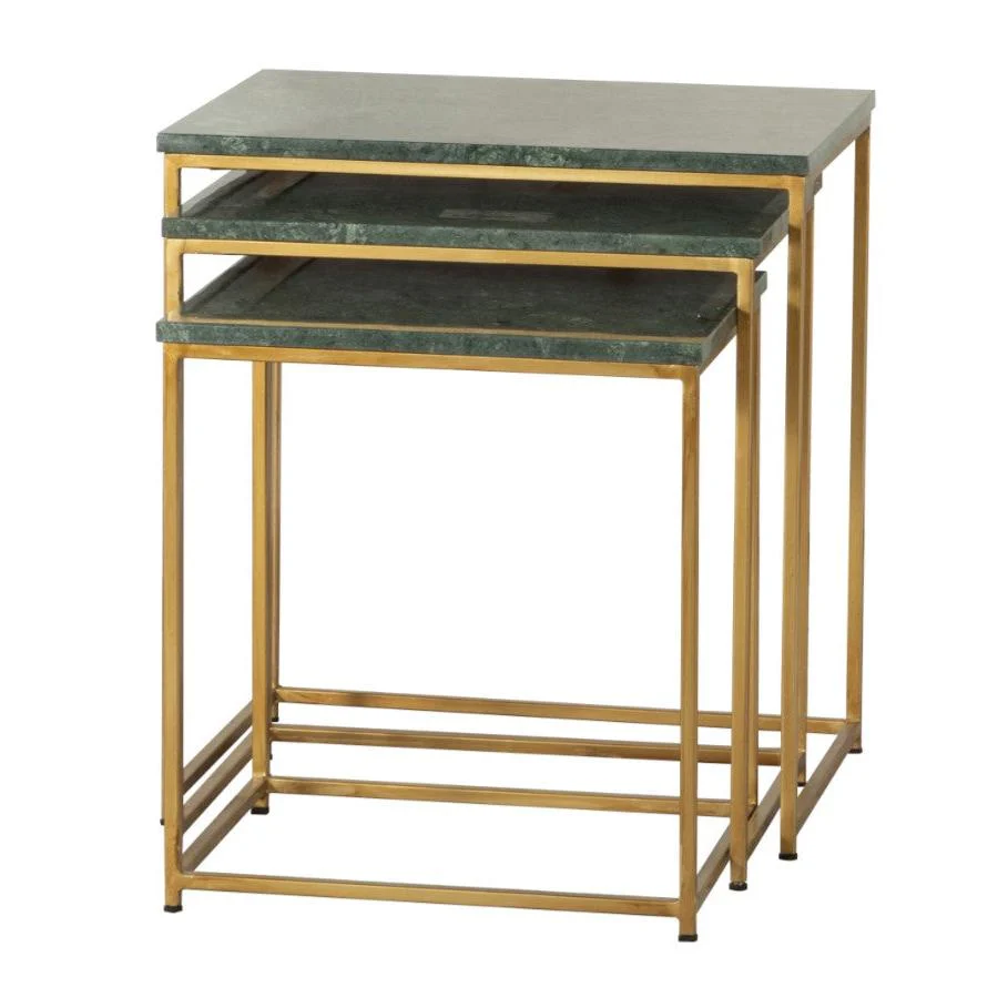 3 Pc Marble Top Nesting Tables - Green
