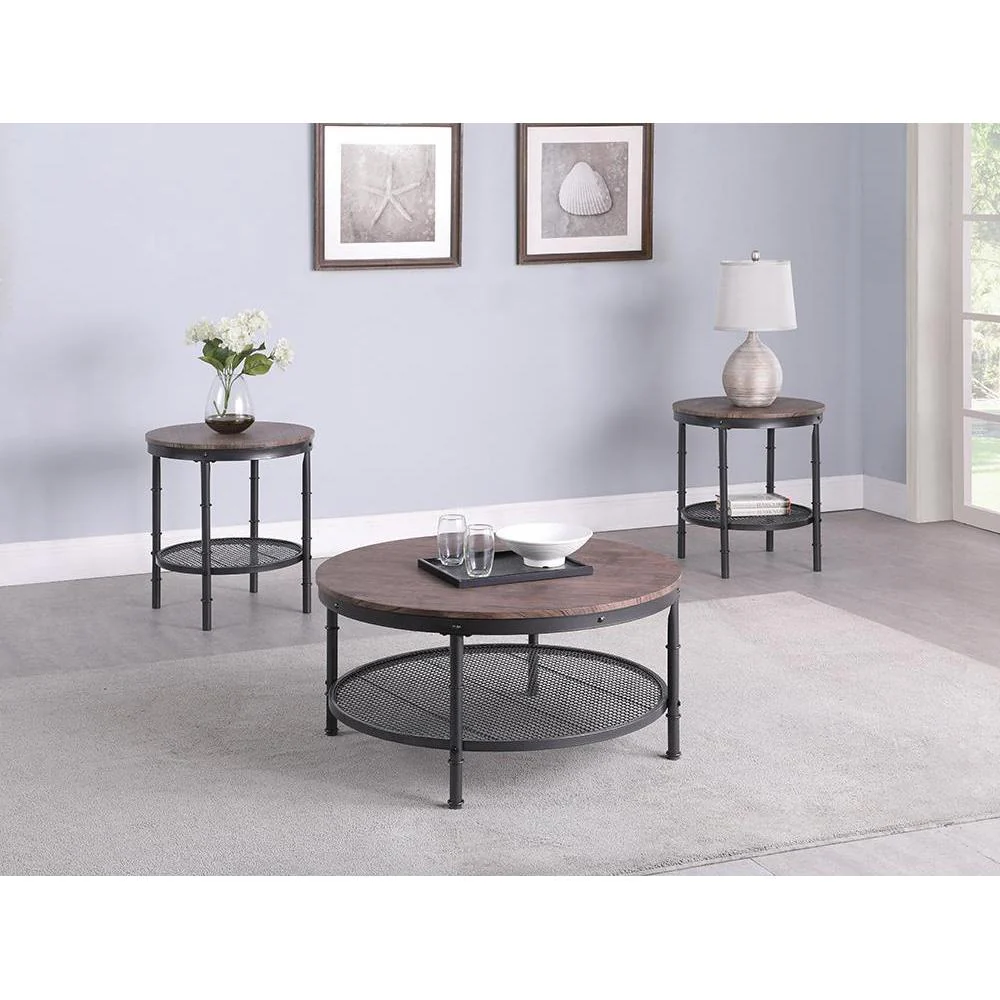 3-piece Round Occasional Table Set - Brown