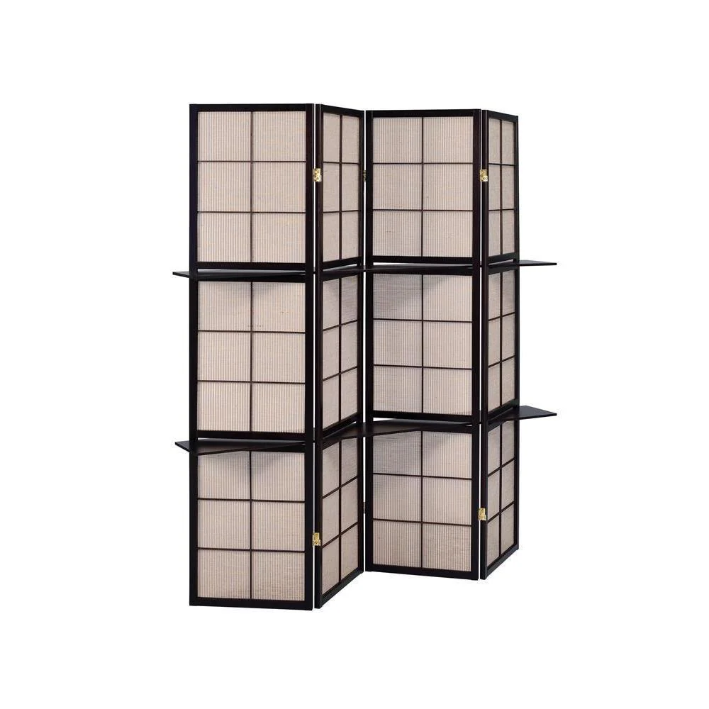 4-panel Folding Screen With Removable Shelves - Beige - Image 2
