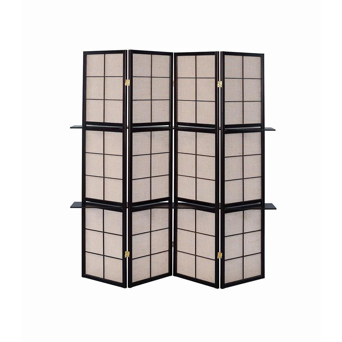 4-panel Folding Screen With Removable Shelves - Beige - Image 3