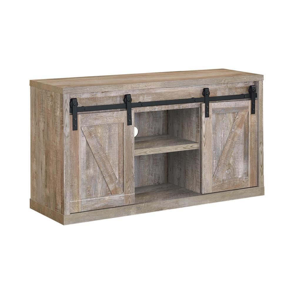 48-inch 3-shelf Sliding Doors Tv Console - Weathered Oak - Image 2