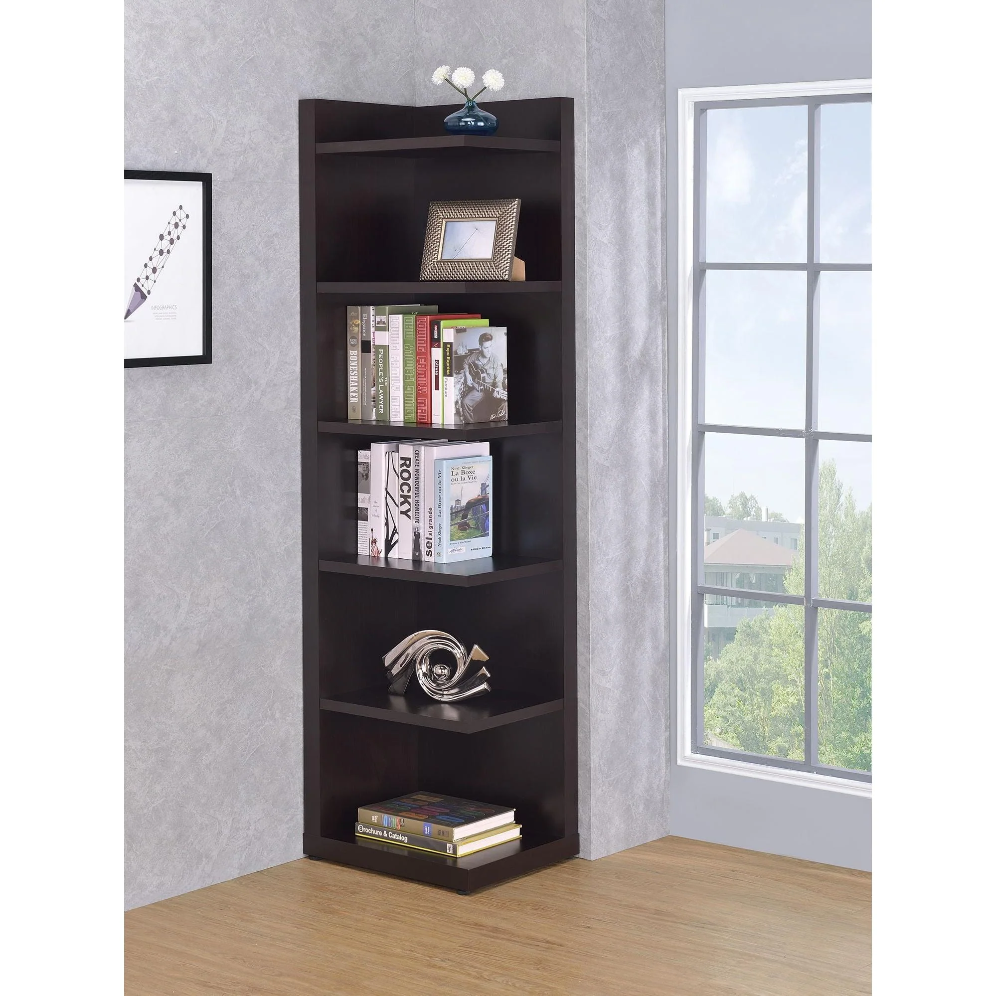6-tier Corner Bookcase - Brown