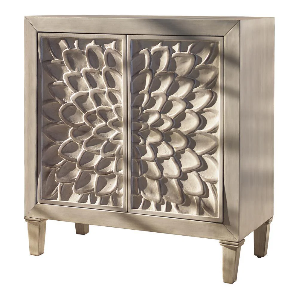 Accent Cabinet With Floral Carved Door - Beige - Image 2