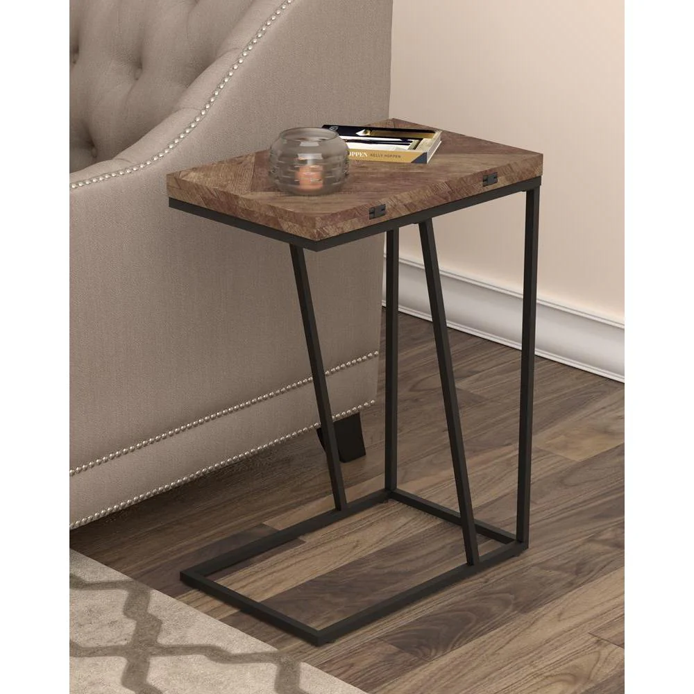 Accent Table C-shape - Rustic Tobacco Herringbone -