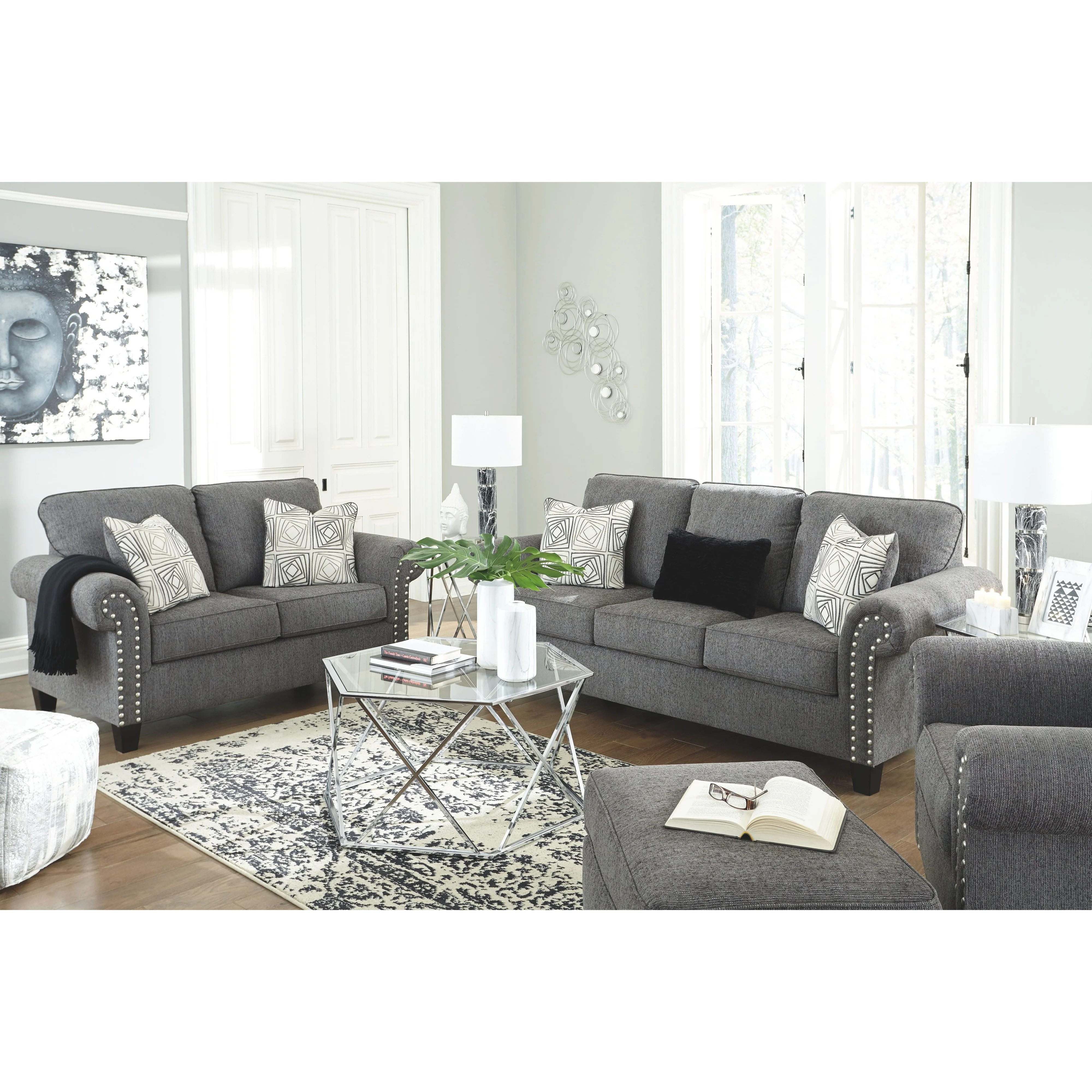 Agleno - Charcoal - 2 Pc. - Chair With Ottoman - Image 2