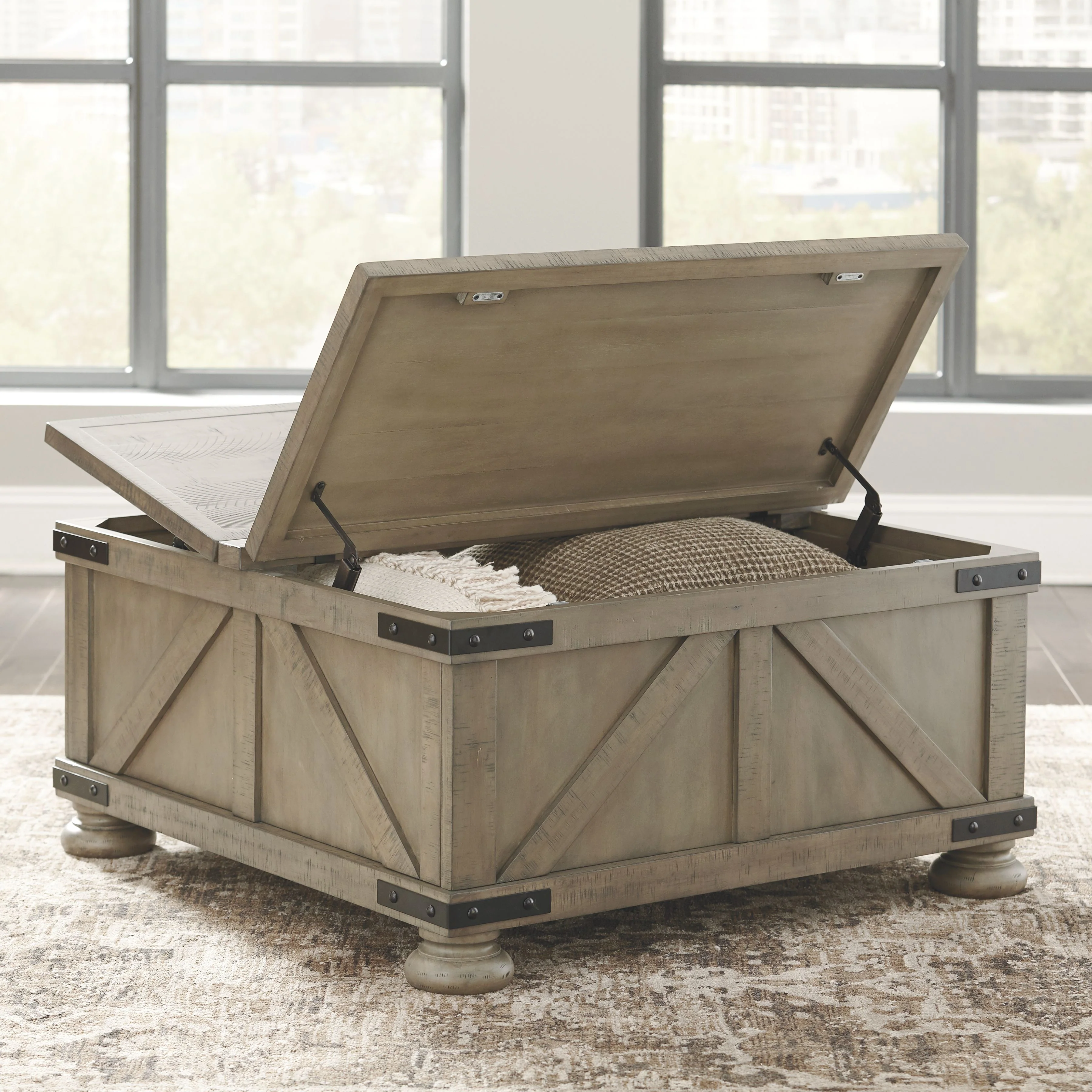 Ashley Aldwin Square Cocktail Table With Storage in Gray - Image 14