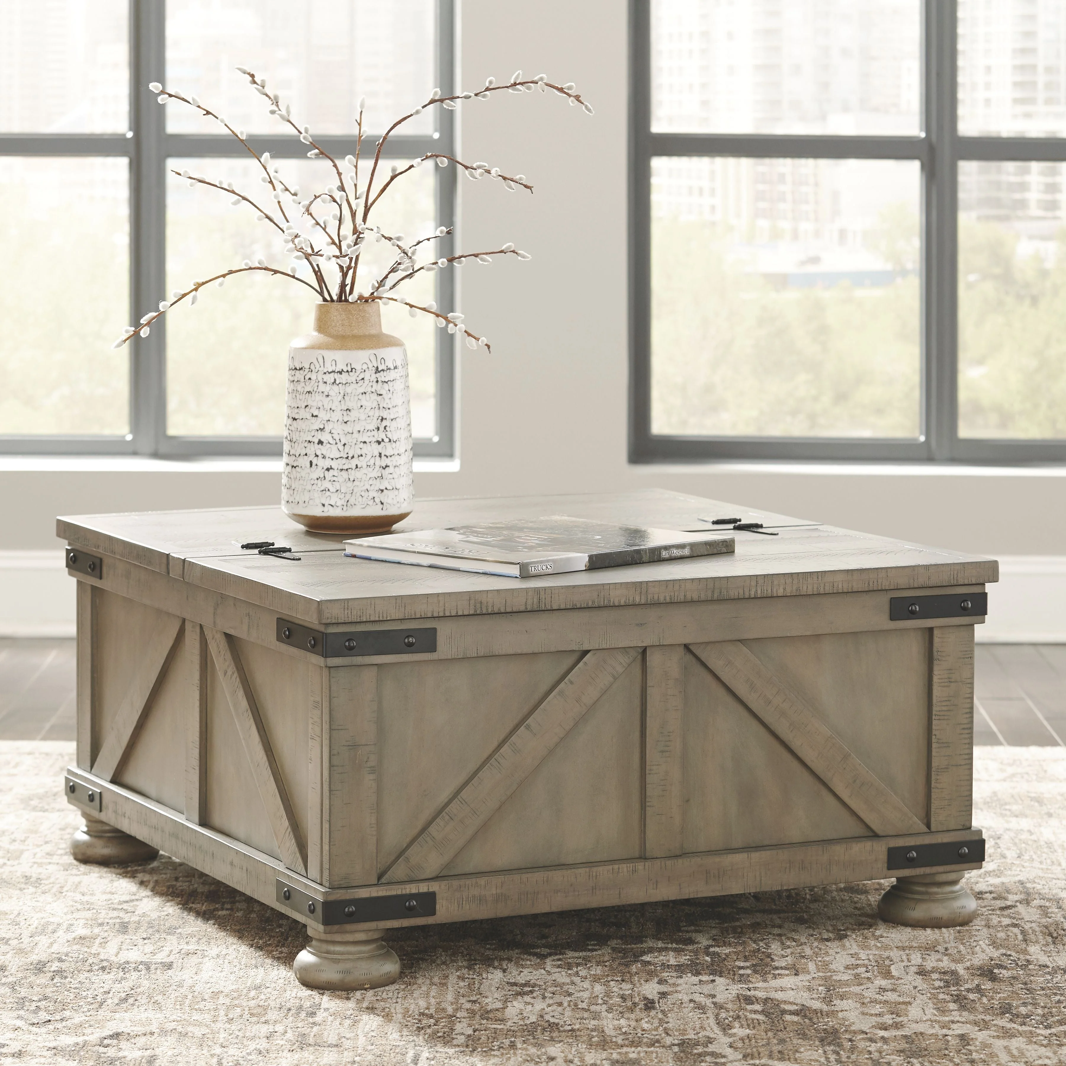 Ashley Aldwin Square Cocktail Table With Storage in Gray - Image 2