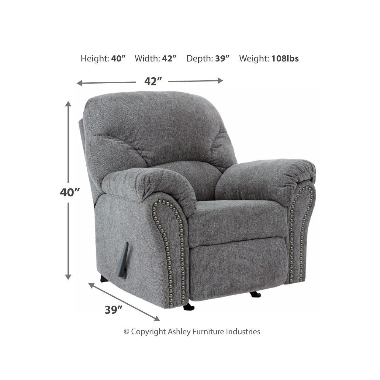 Ashley Allmaxx Rocker Recliner in Pewter - Image 4