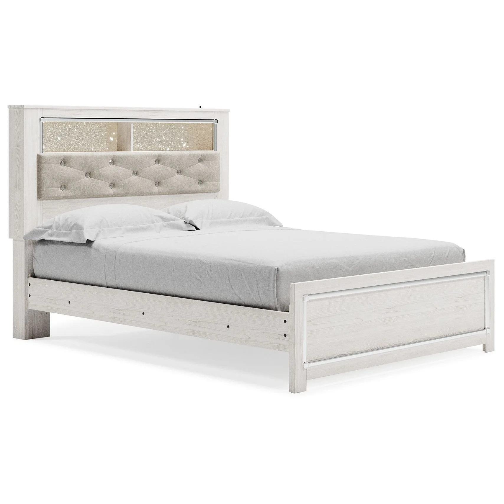 Altyra - White - Queen Uph Panel Bookcase Hdbd