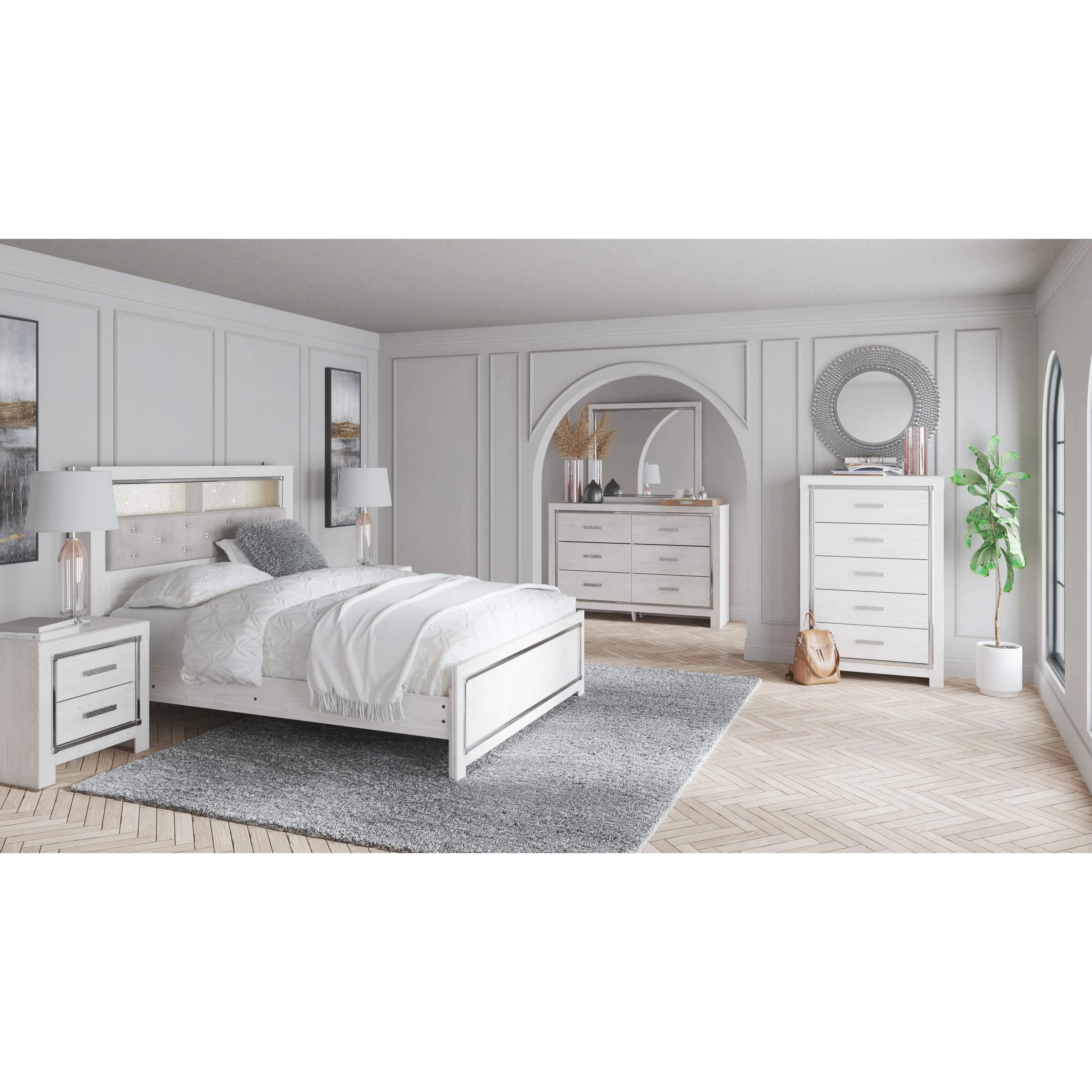 Altyra - White - Queen Uph Panel Bookcase Hdbd - Image 4