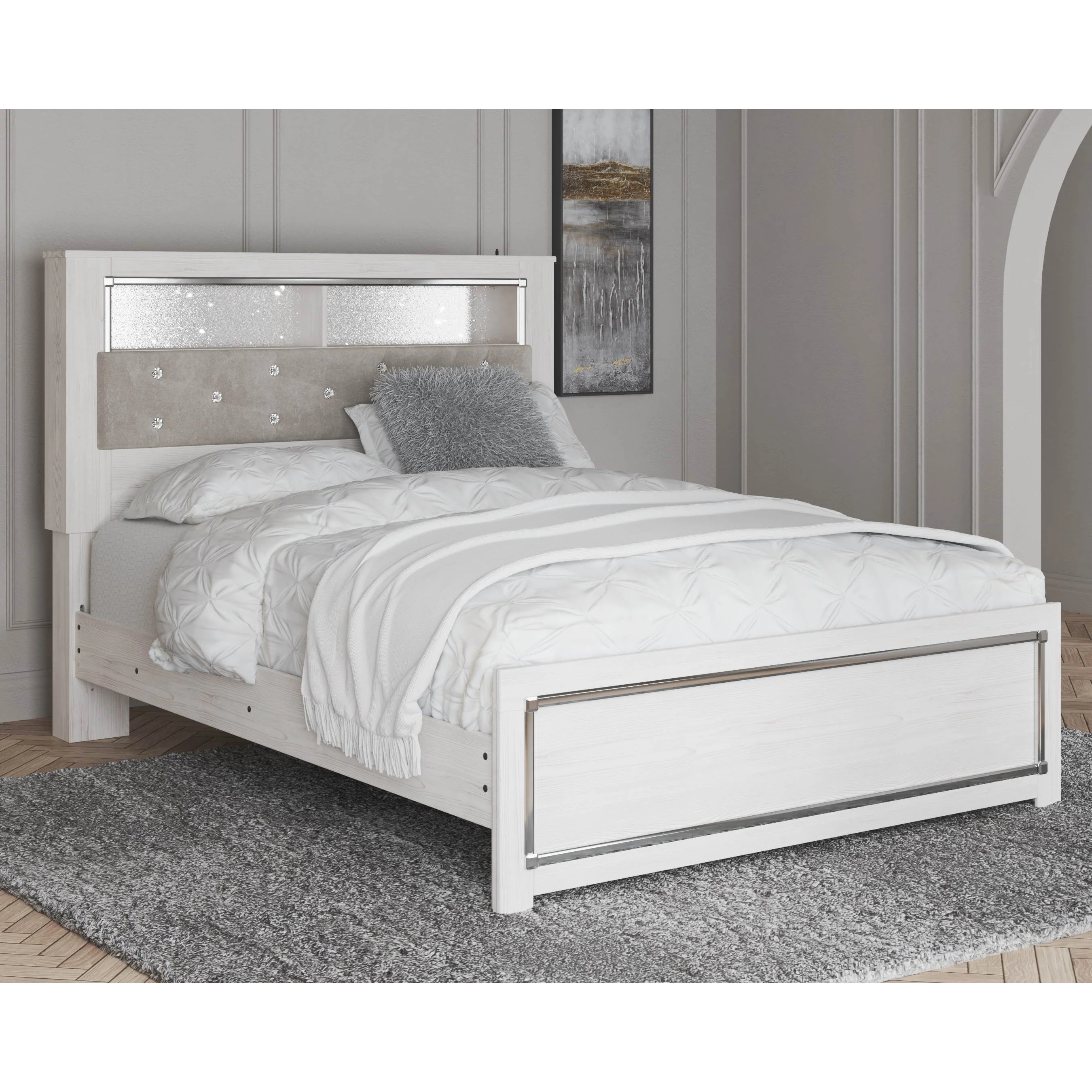 Altyra - White - Queen Uph Panel Bookcase Hdbd - Image 7