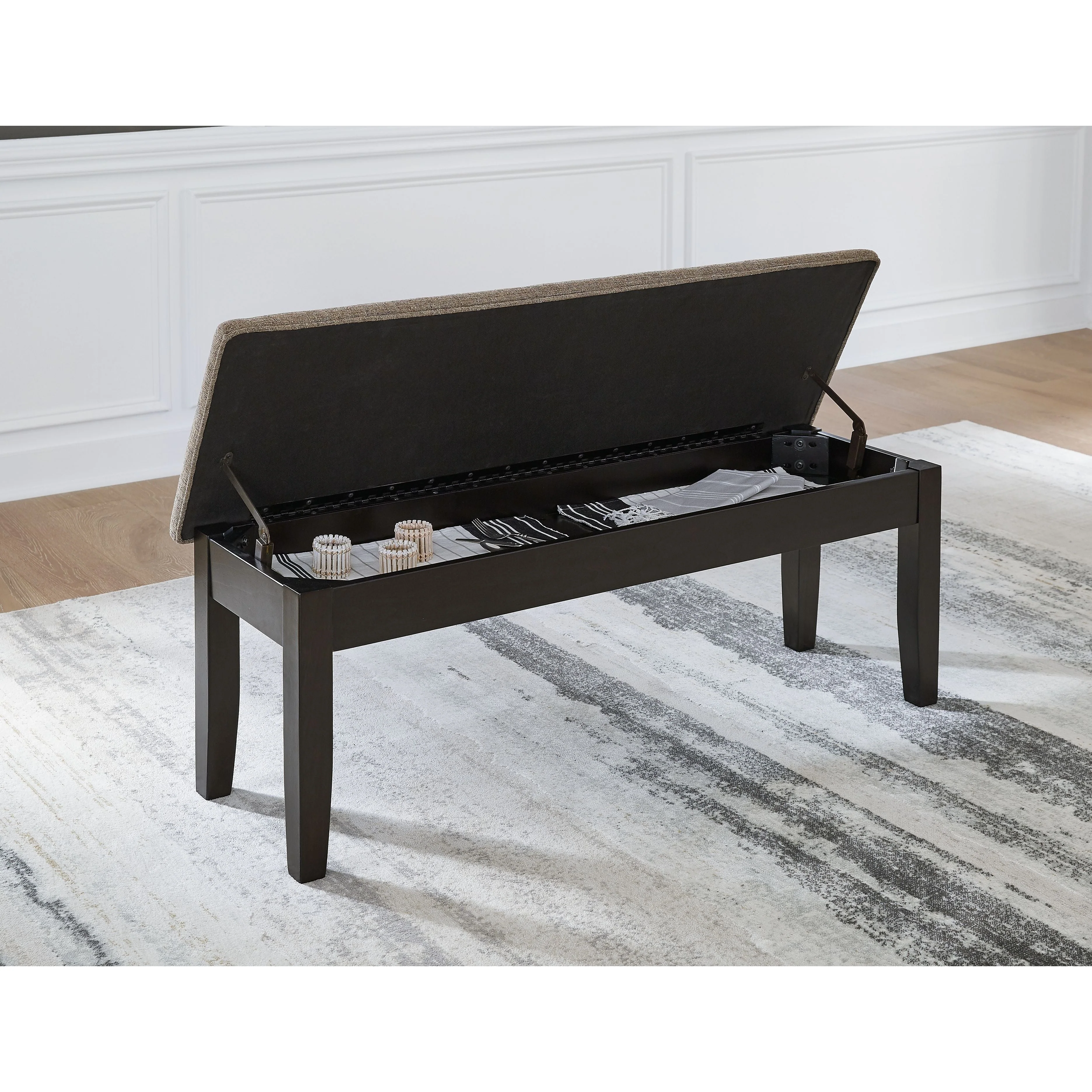 Ambenrock - Light Brown/black - Upholstered Storage Bench - Image 6