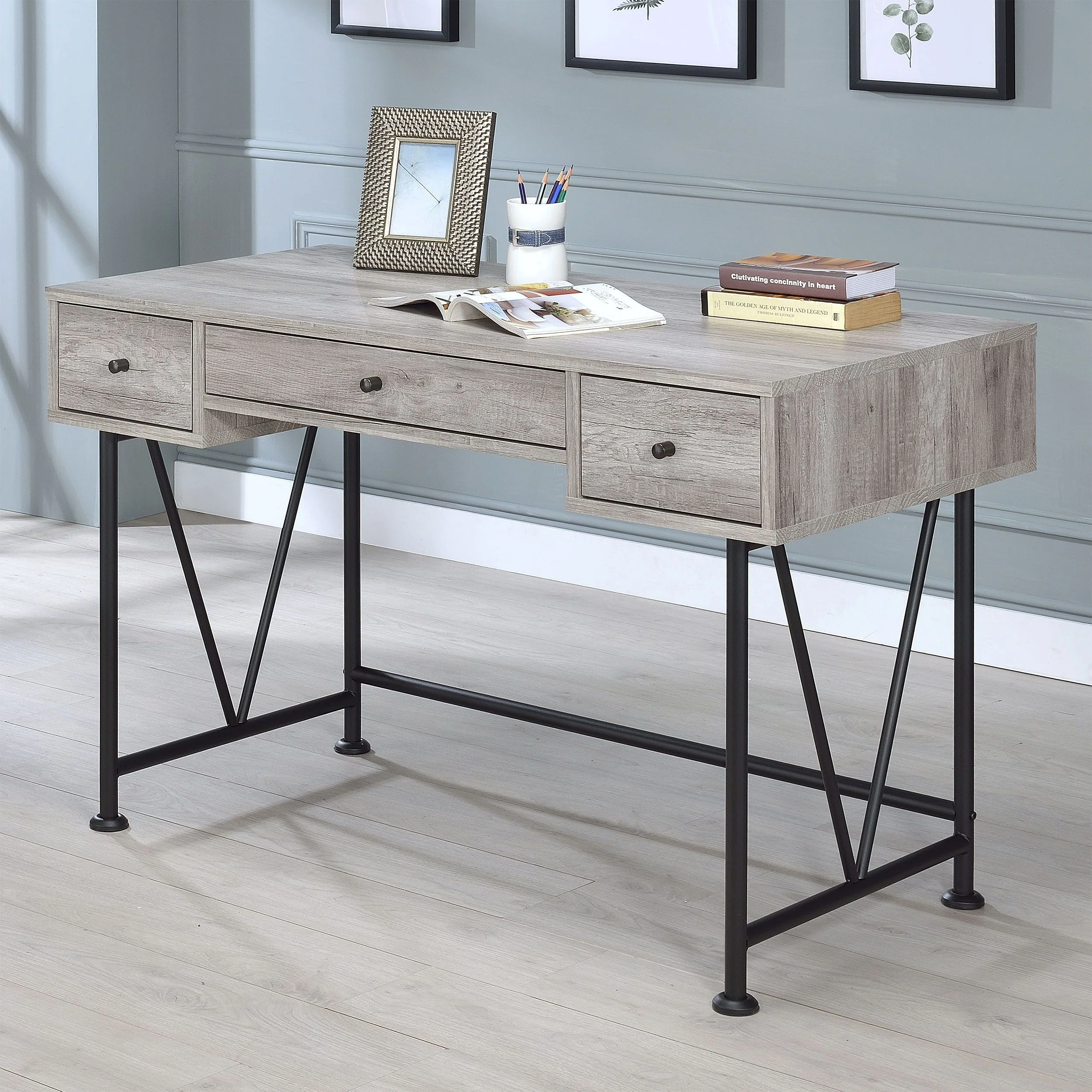 Analiese - Writing Desk - 30.5 - Wood And Metal - Pearl Silver