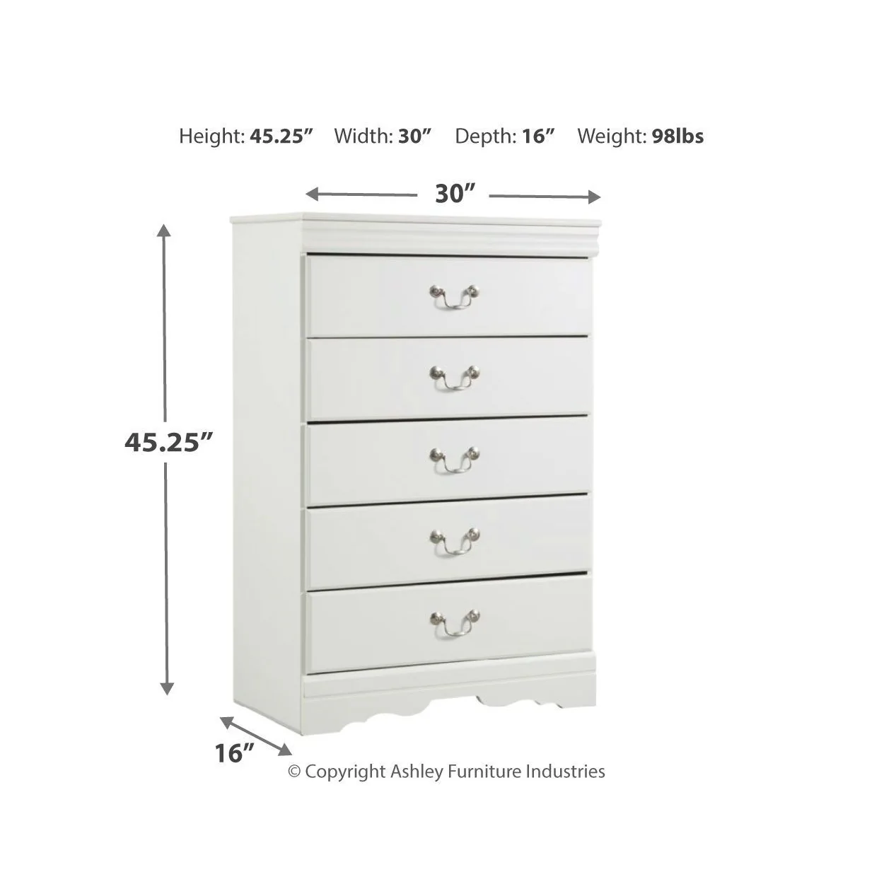 Anarasia - White - Five Drawer Chest - Image 3