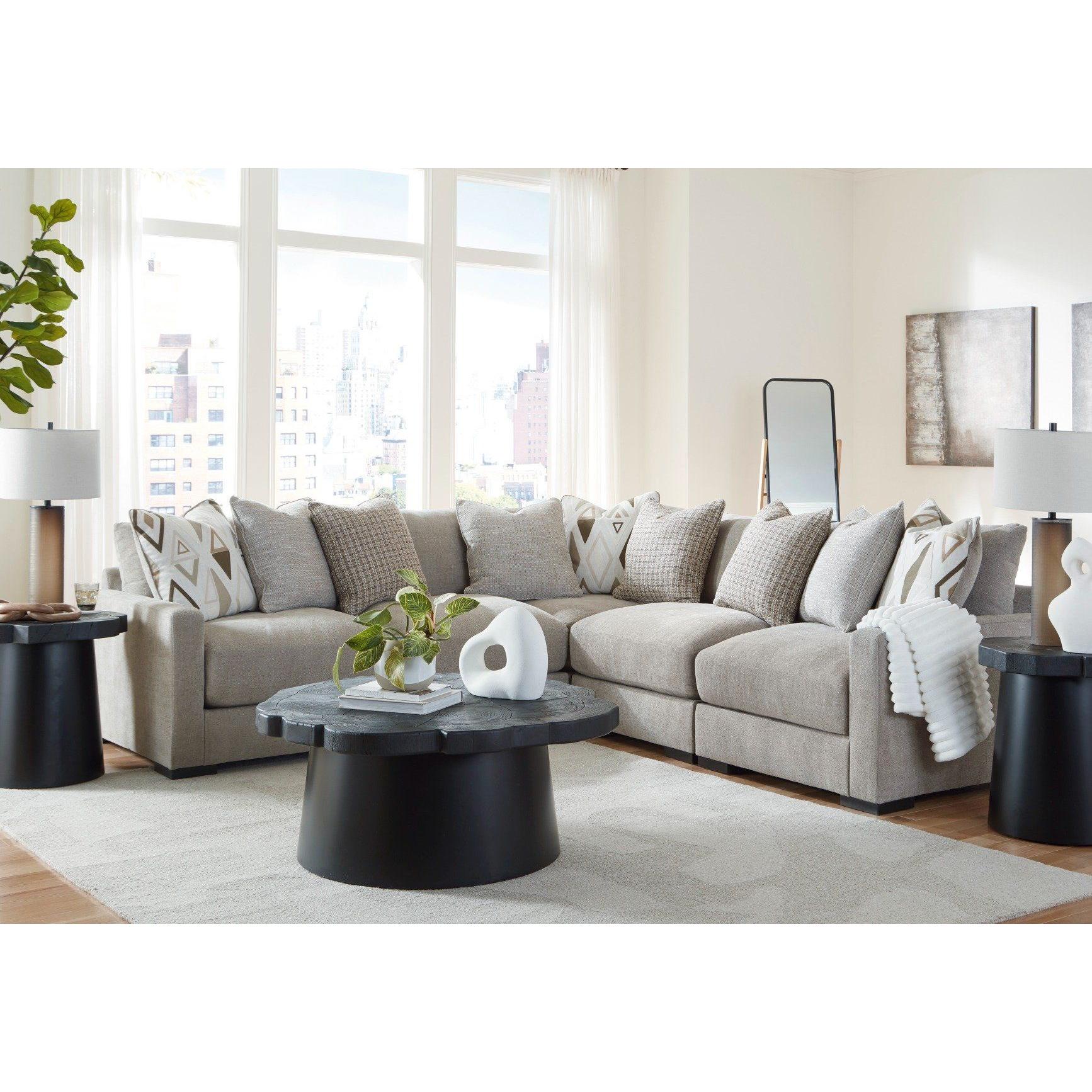 Ashley Aslan Court 5 Piece Sectional & Storage Ottoman in Flax Bundle - Image 3