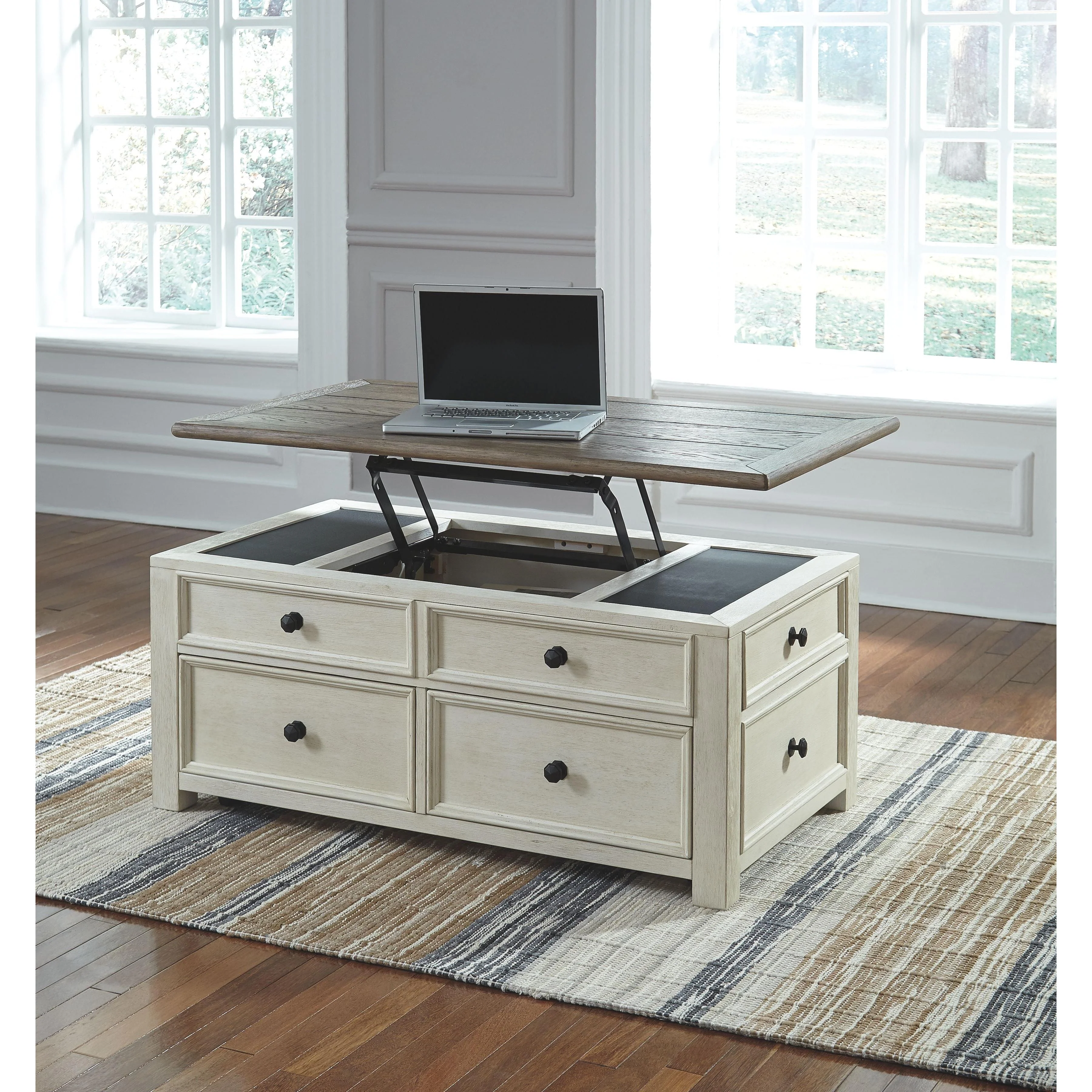 Ashley Bolanburg Lift Top Cocktail Table in White/Brown/Beige - Image 33
