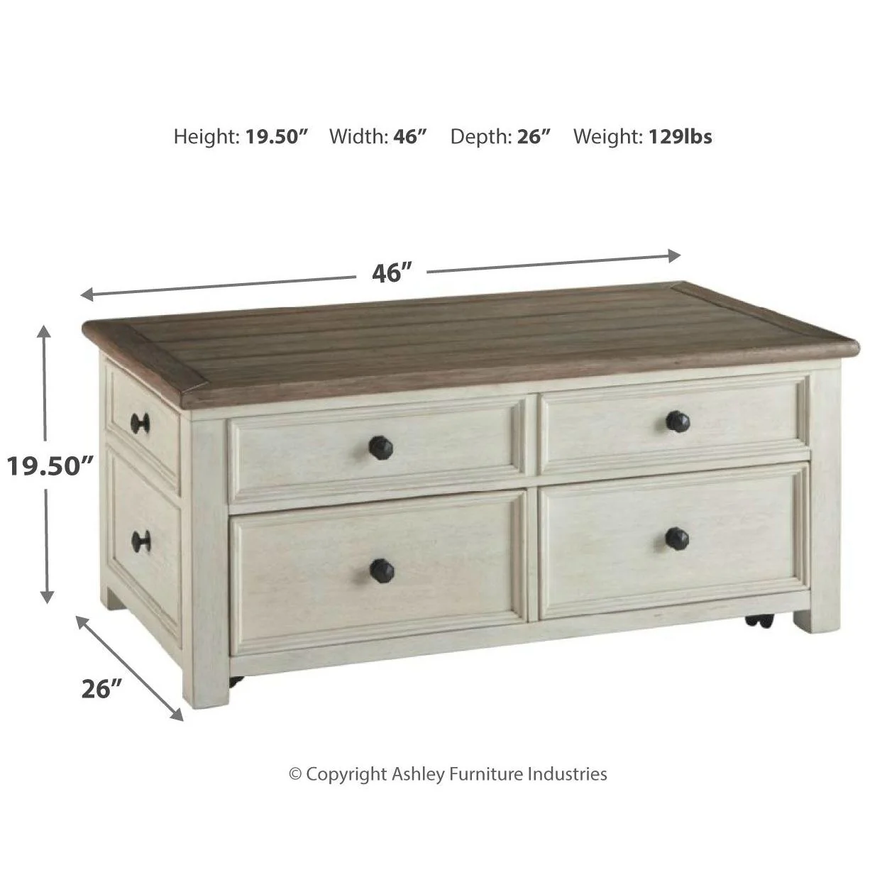 Ashley Bolanburg Lift Top Cocktail Table in White/Brown/Beige - Image 73