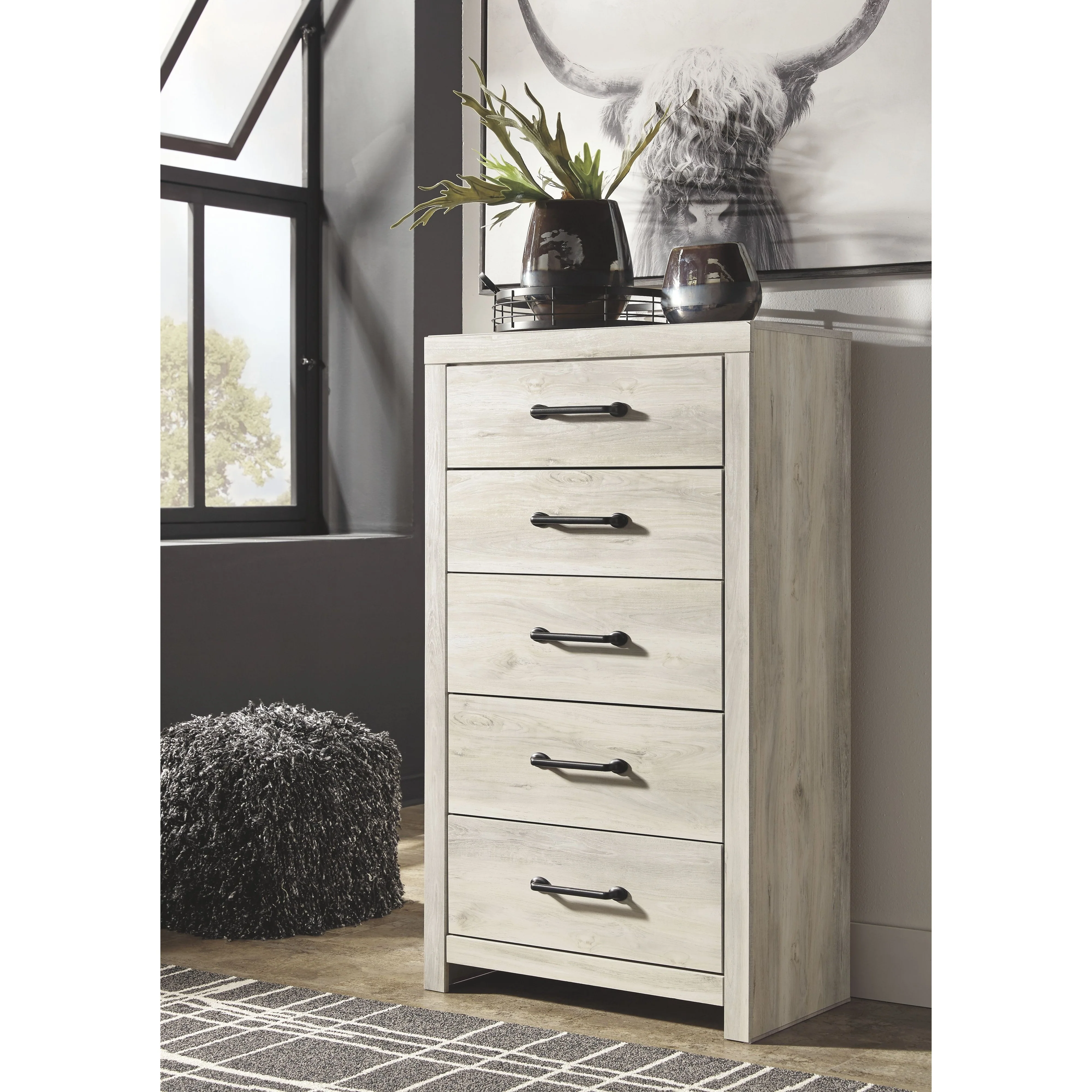 Ashley Cambeck Five Drawer Chest in Whitewash