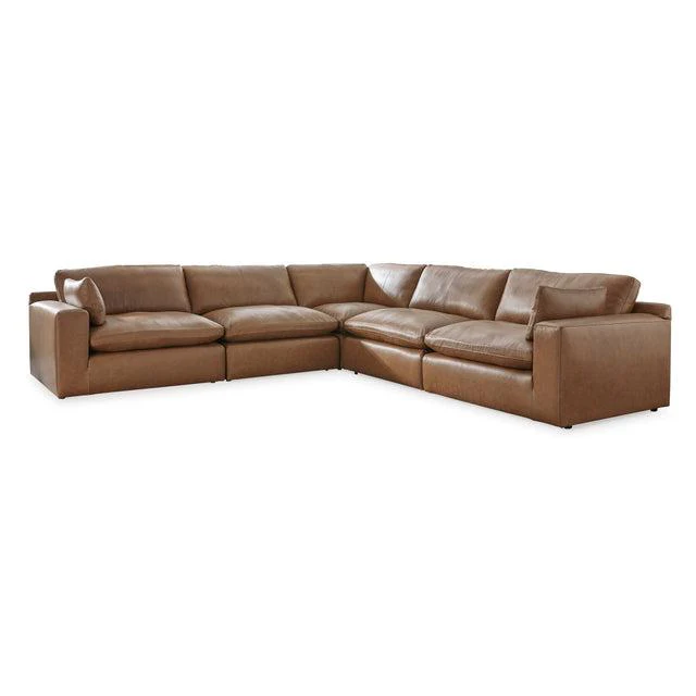 Ashley Emilia 5 Piece Leather Sectional in Caramel Bundle - Image 4