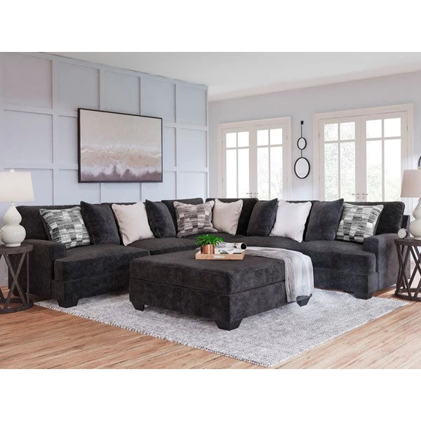 Ashley Lavernett Stationary 3 Piece Sectional & Ottoman in Charcoal