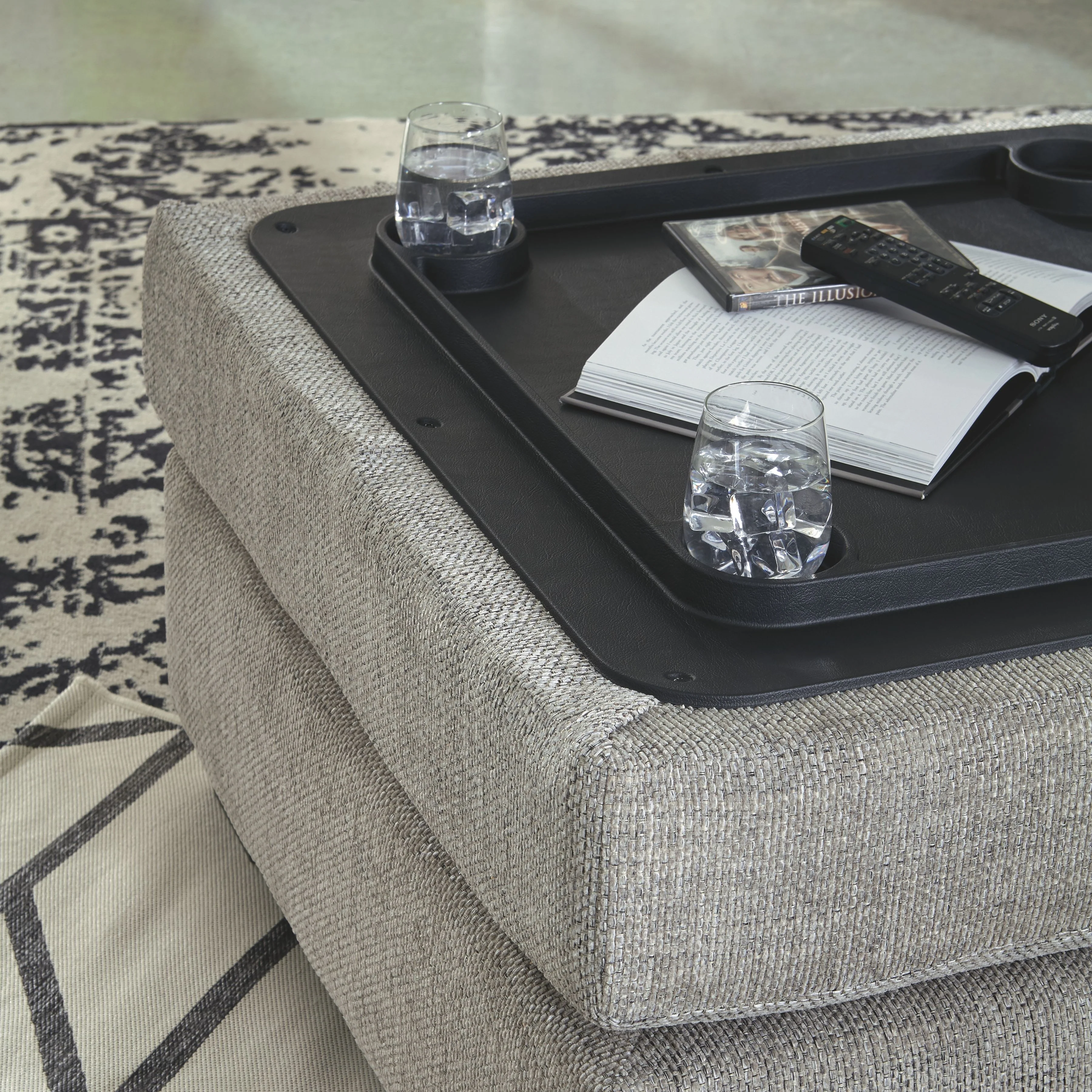 Ashley Megginson Ottoman w/Storage & Built-in Tabletop w/Cup Holders on the Flip Side in Storm - Image 125