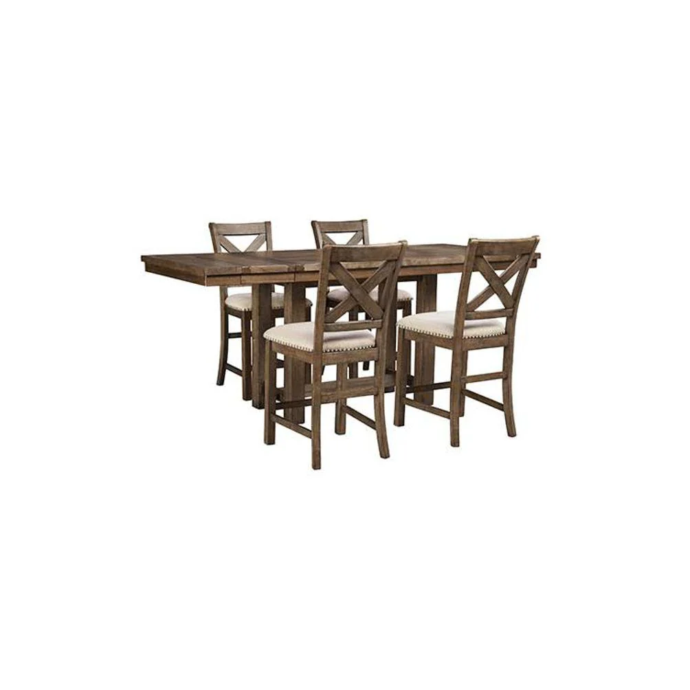 Ashley Moriville Counter Height Extension Table & 4 Upholstered Barstools