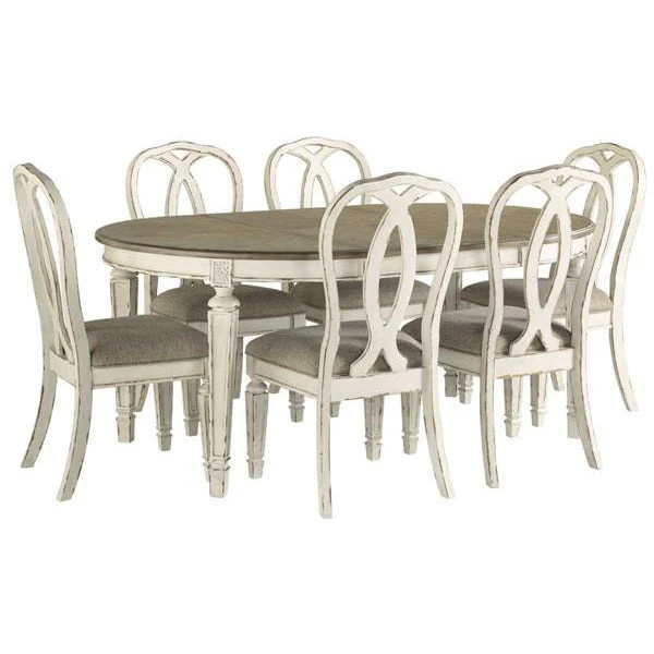Ashley Realyn Oval Dining Room EXT Table & 4 Dining UPH Side Chairs in Chipped White