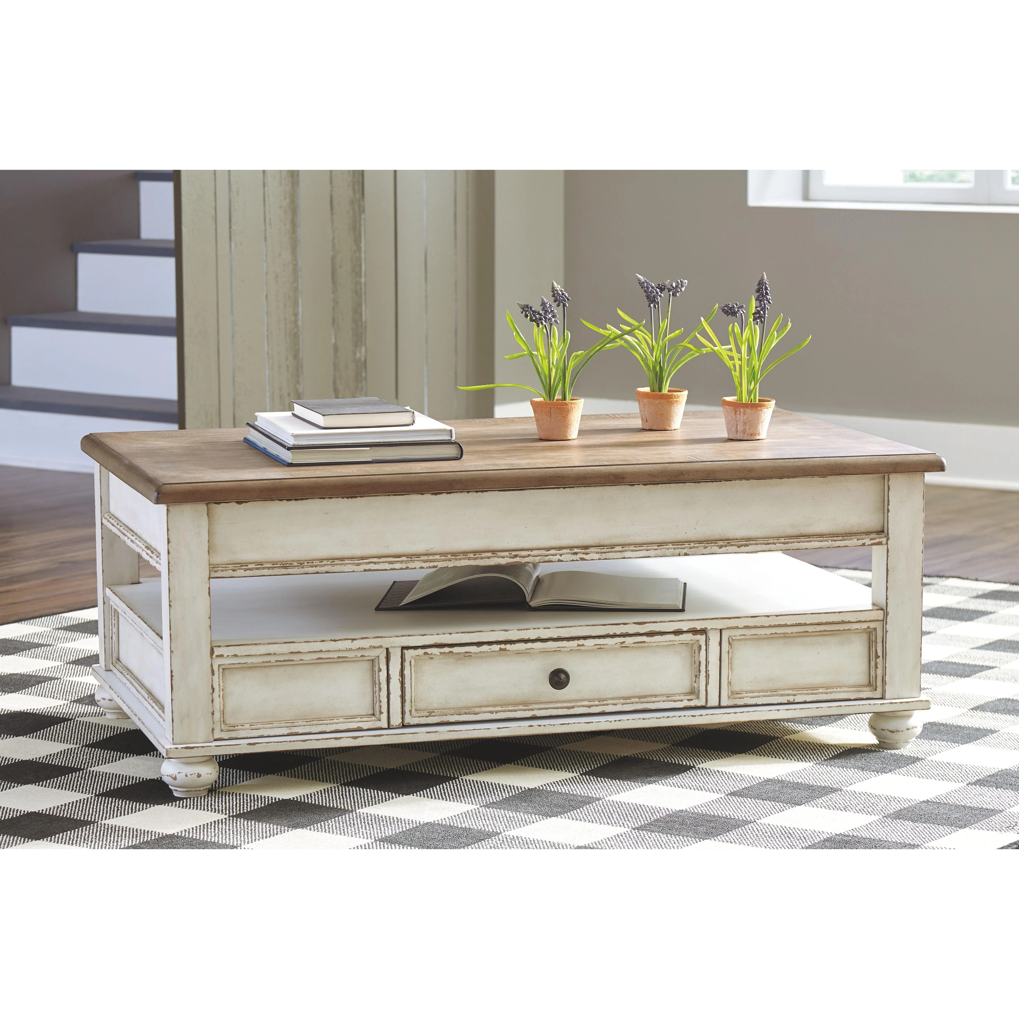 Ashley Realyn Lift Top Cocktail Table in White/Brown - Image 42
