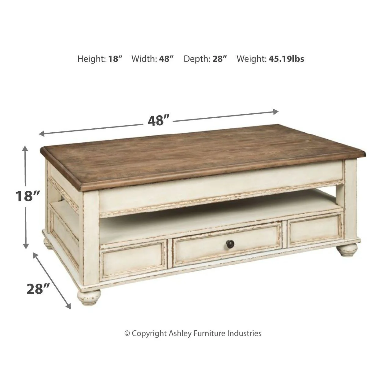 Ashley Realyn Lift Top Cocktail Table in White/Brown - Image 44