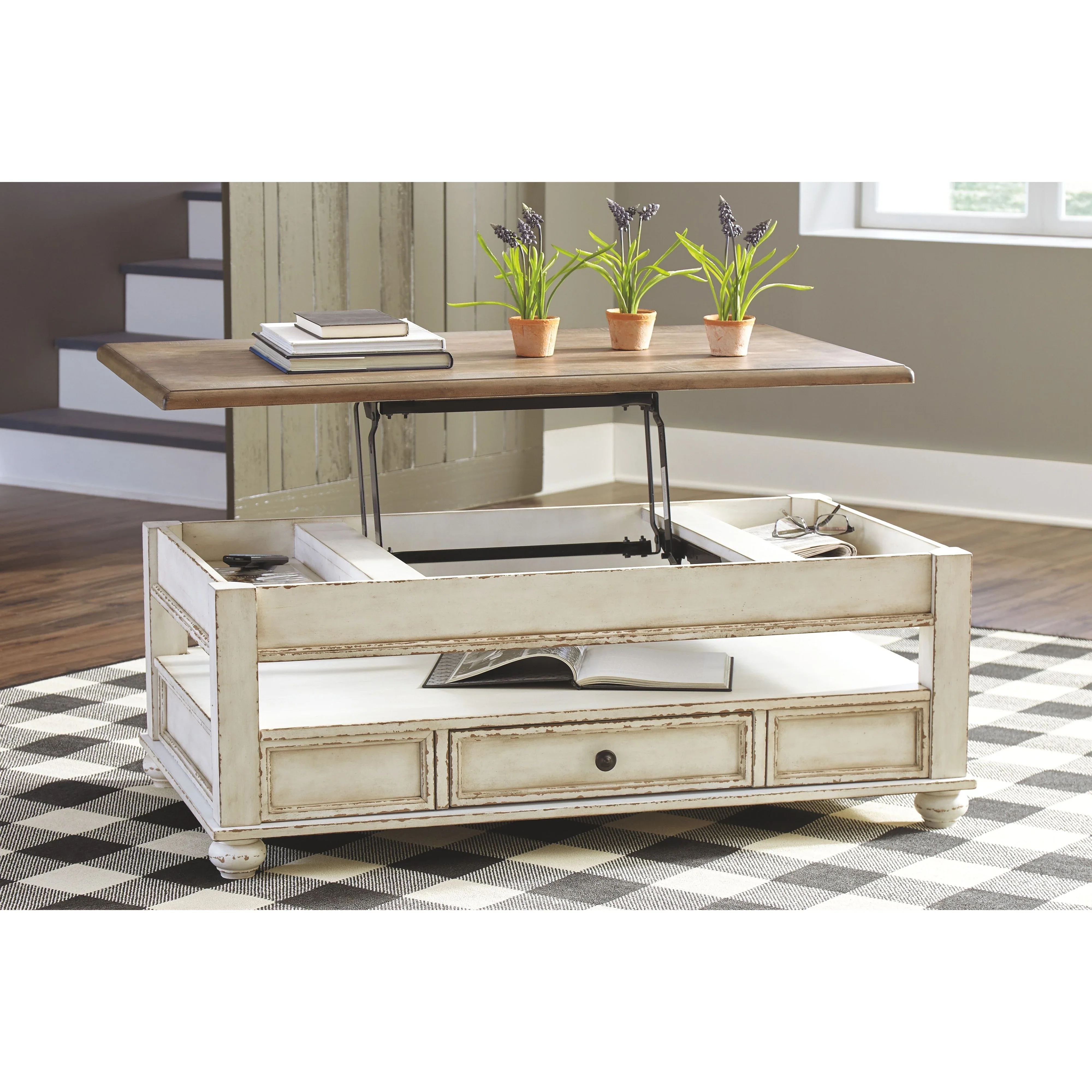 Ashley Realyn Lift Top Cocktail Table in White/Brown - Image 5
