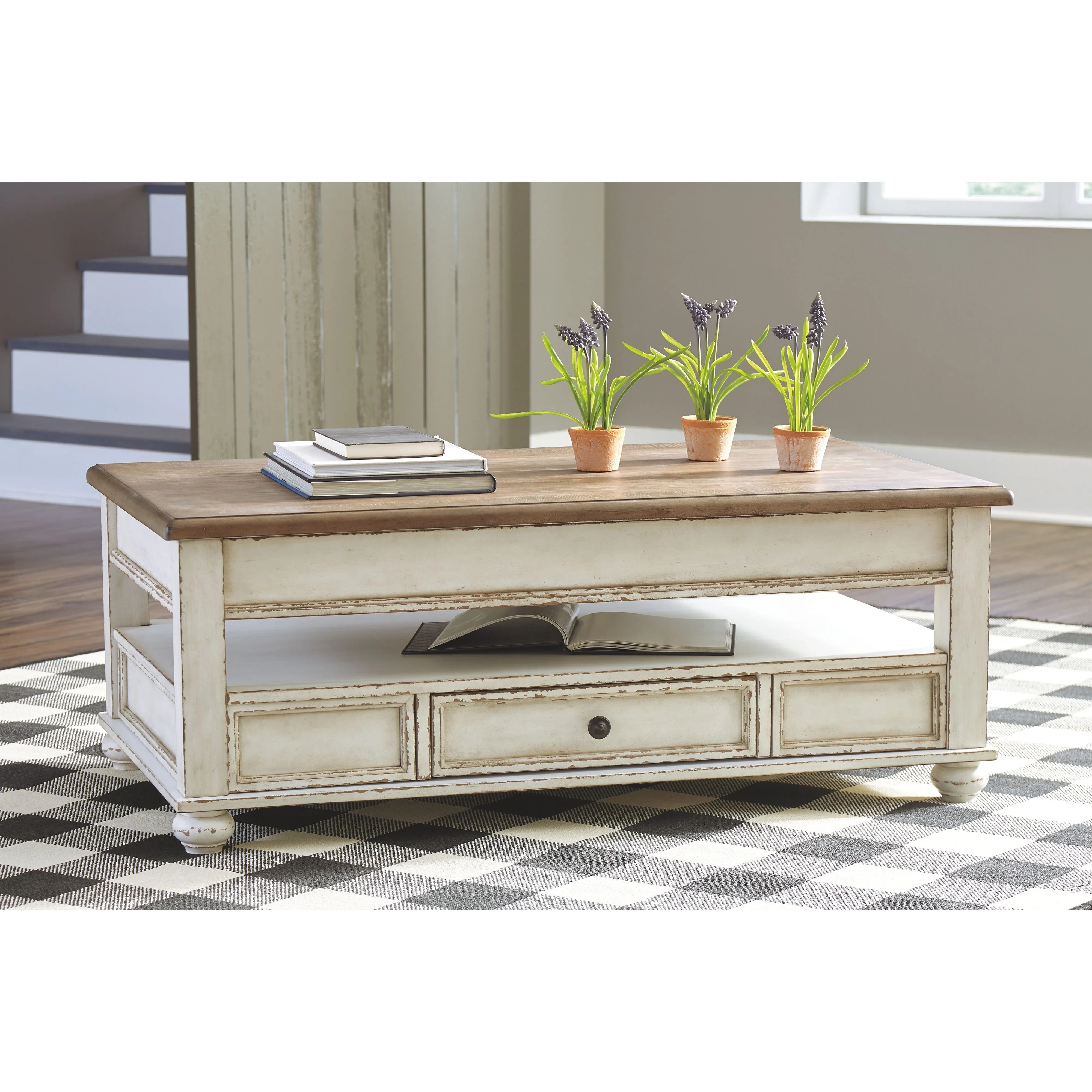 Ashley Realyn Lift Top Cocktail Table in White/Brown - Image 6