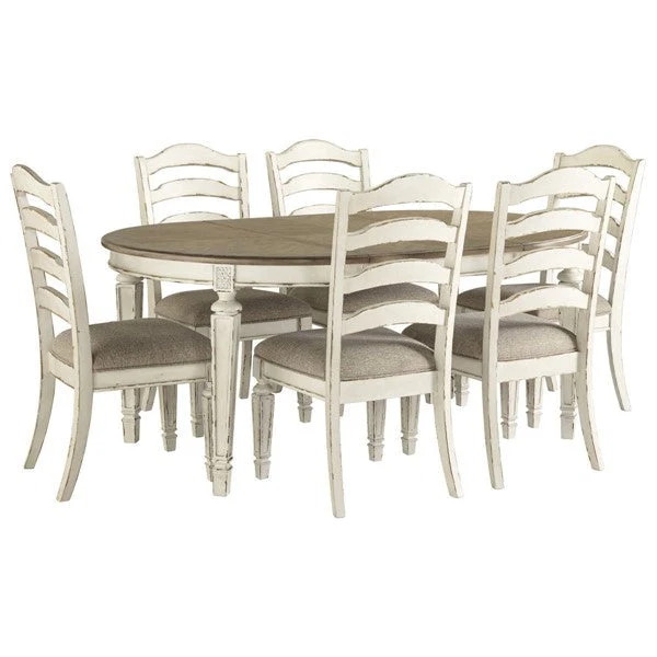 Ashley Realyn Oval Dining Table & 6 Upholstered Ladder Back Chairs