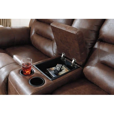 Ashley Stoneland Double Reclining Power Loveseat w/Console in Chocolate - Image 3