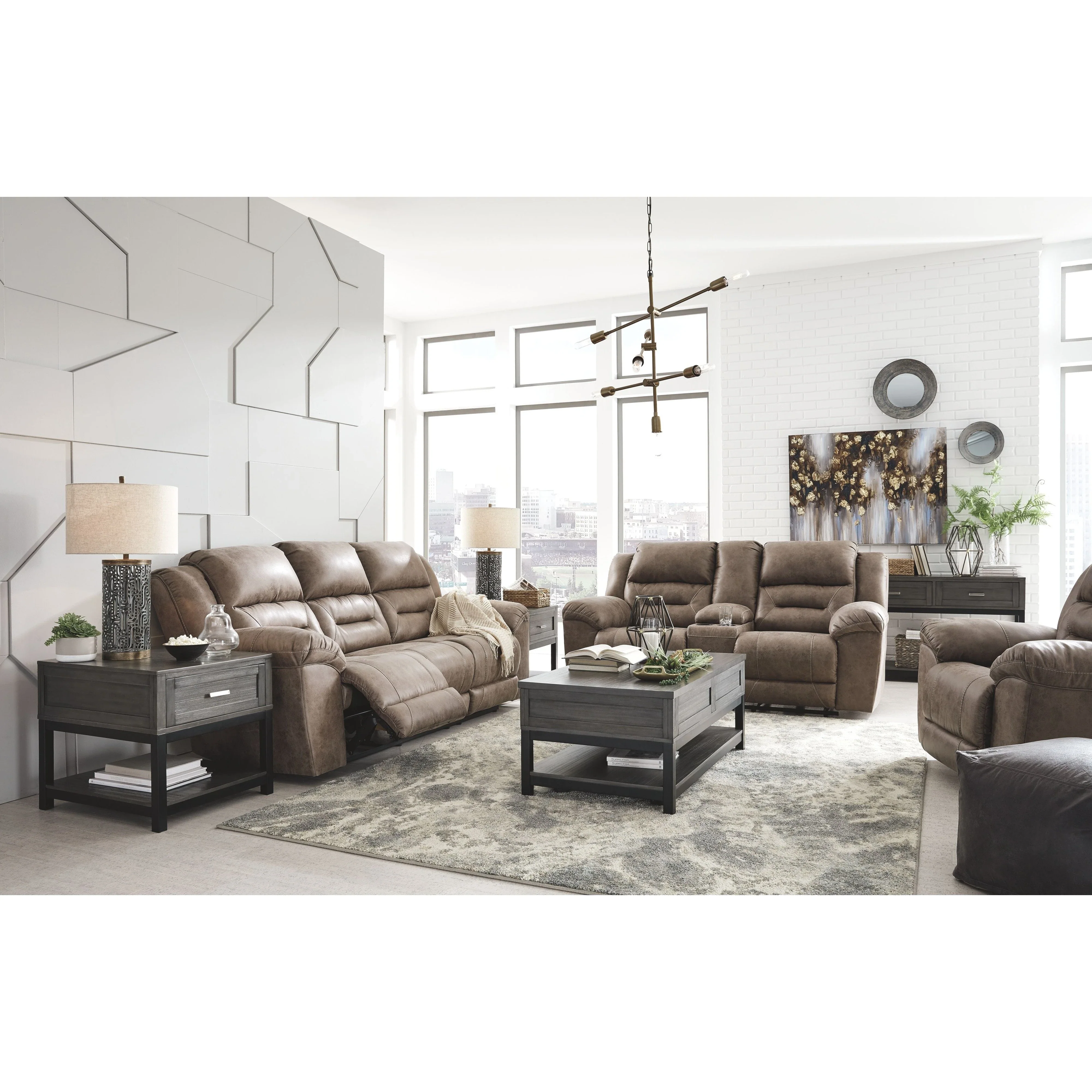 Ashley Stoneland Double Reclining Loveseat w/Console in Fossil - Image 139