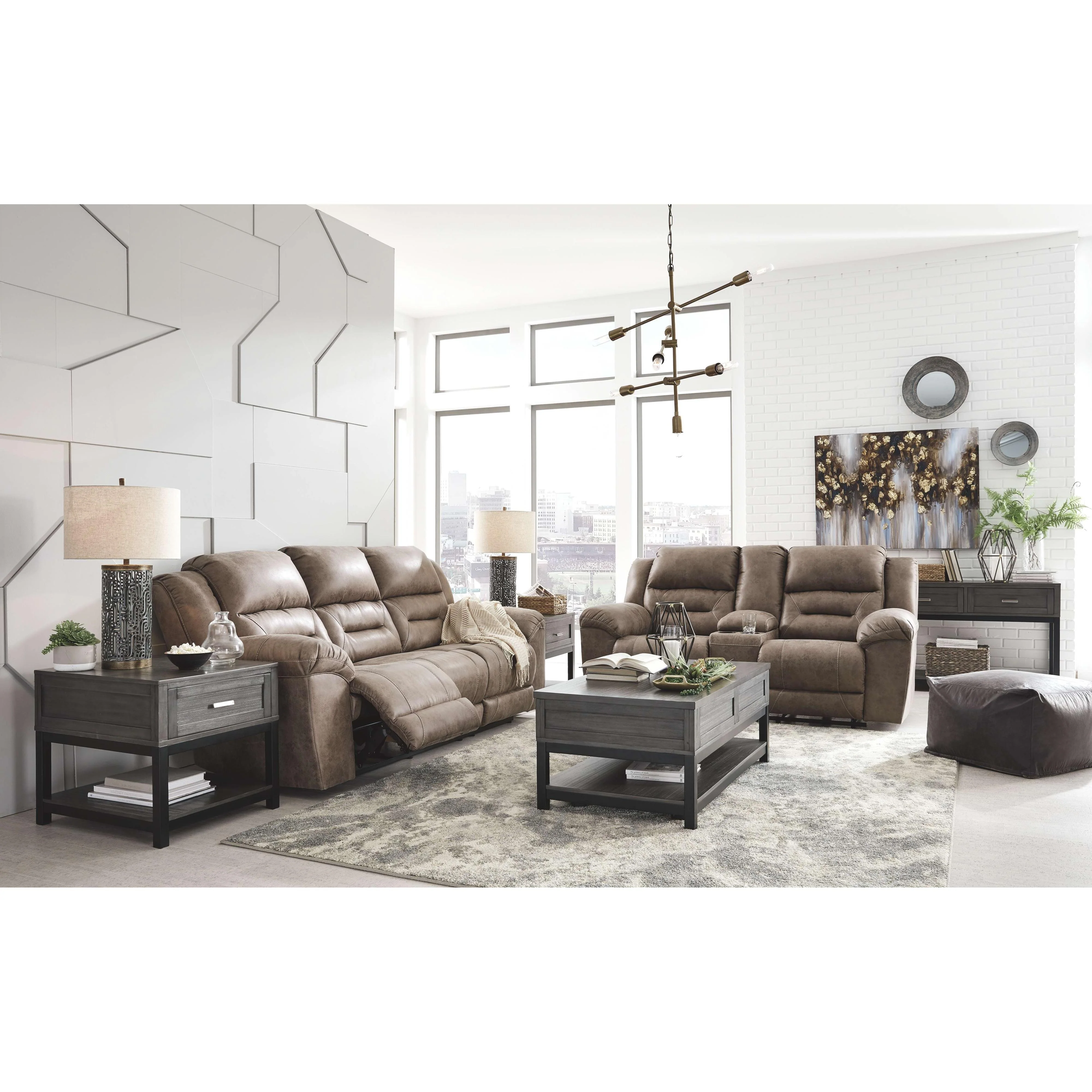 Ashley Stoneland Double Reclining Loveseat w/Console in Fossil - Image 48