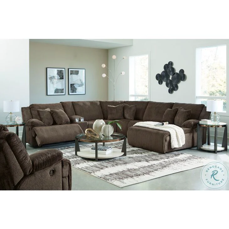 Ashley Top Tier 6 Piece Reclining Sectional w/Right Push Back Chaise in Chocolate - Image 3