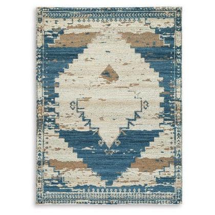 Ashley Varnler Large Rug in Blue/Brown/Tan 92" W x 114.75" D x 0.38" H