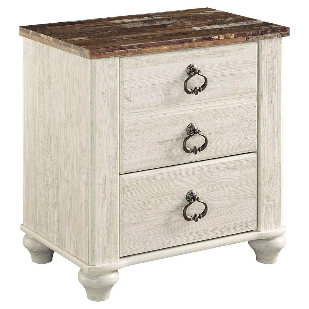 Ashley Willowton Two Drawer Night Stand in Brown / Beige / White - Image 2