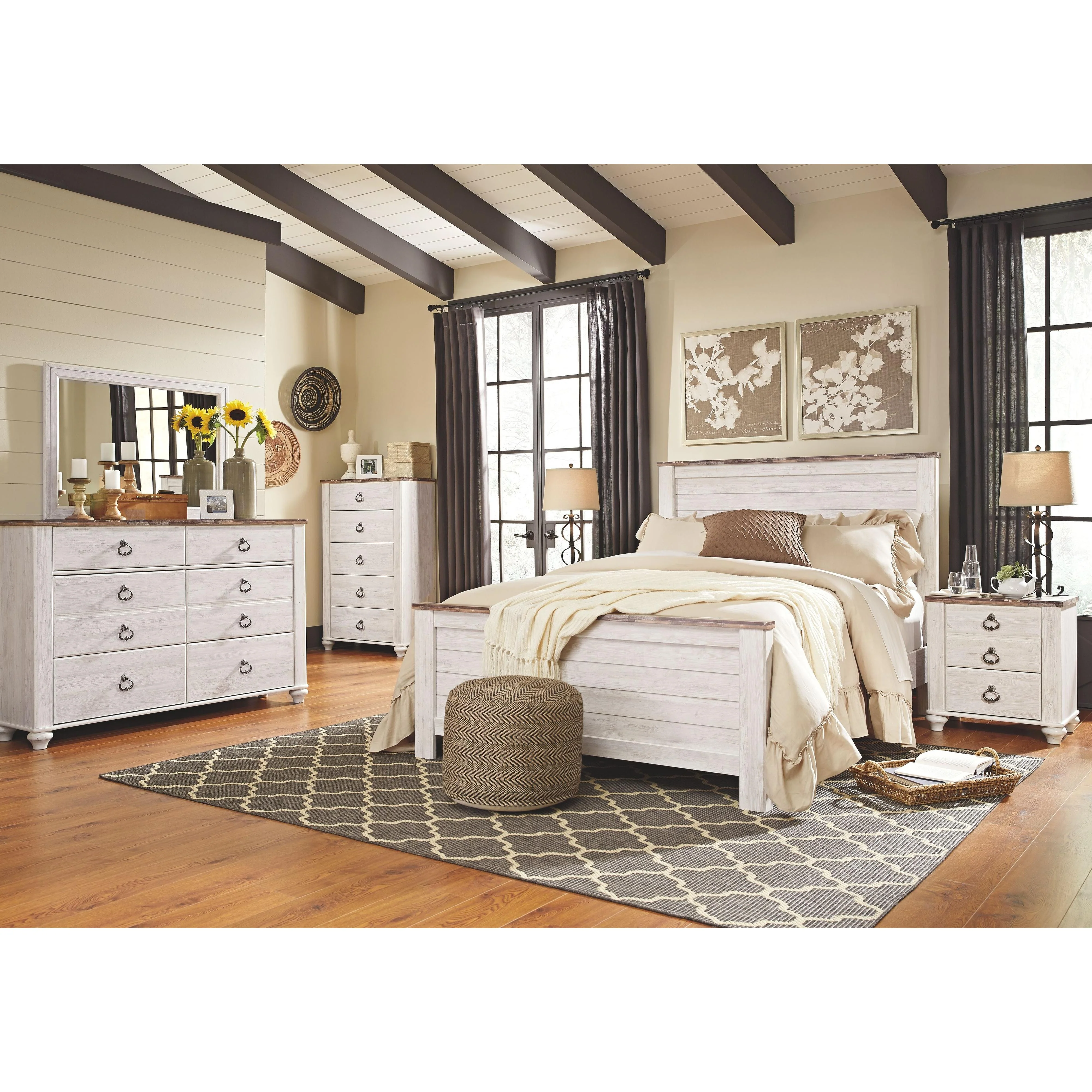 Ashley Willowton Two Drawer Night Stand in Brown / Beige / White - Image 3