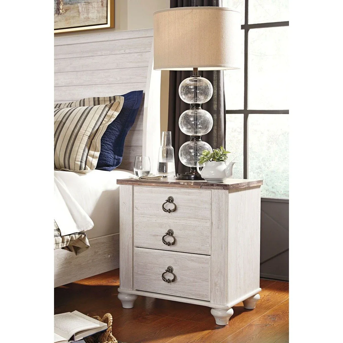 Ashley Willowton Two Drawer Night Stand in Brown / Beige / White - Image 8