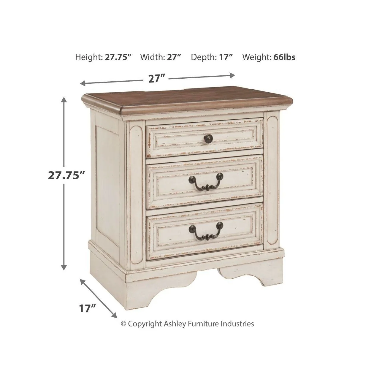 Ashley Realyn 3 Drawer Night Stand in  White, Brown & Beige - Image 14