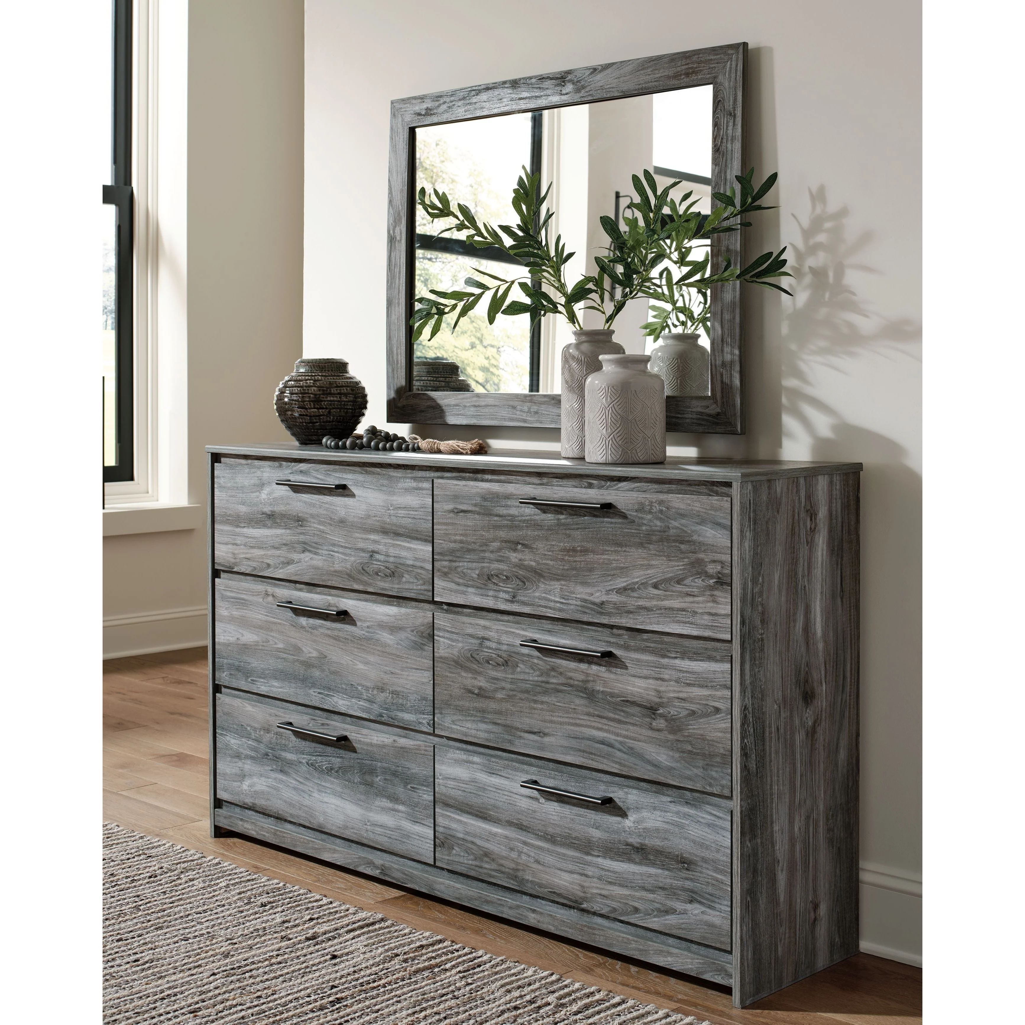 Baystorm - Gray - Dresser, Dark Gray Mirror