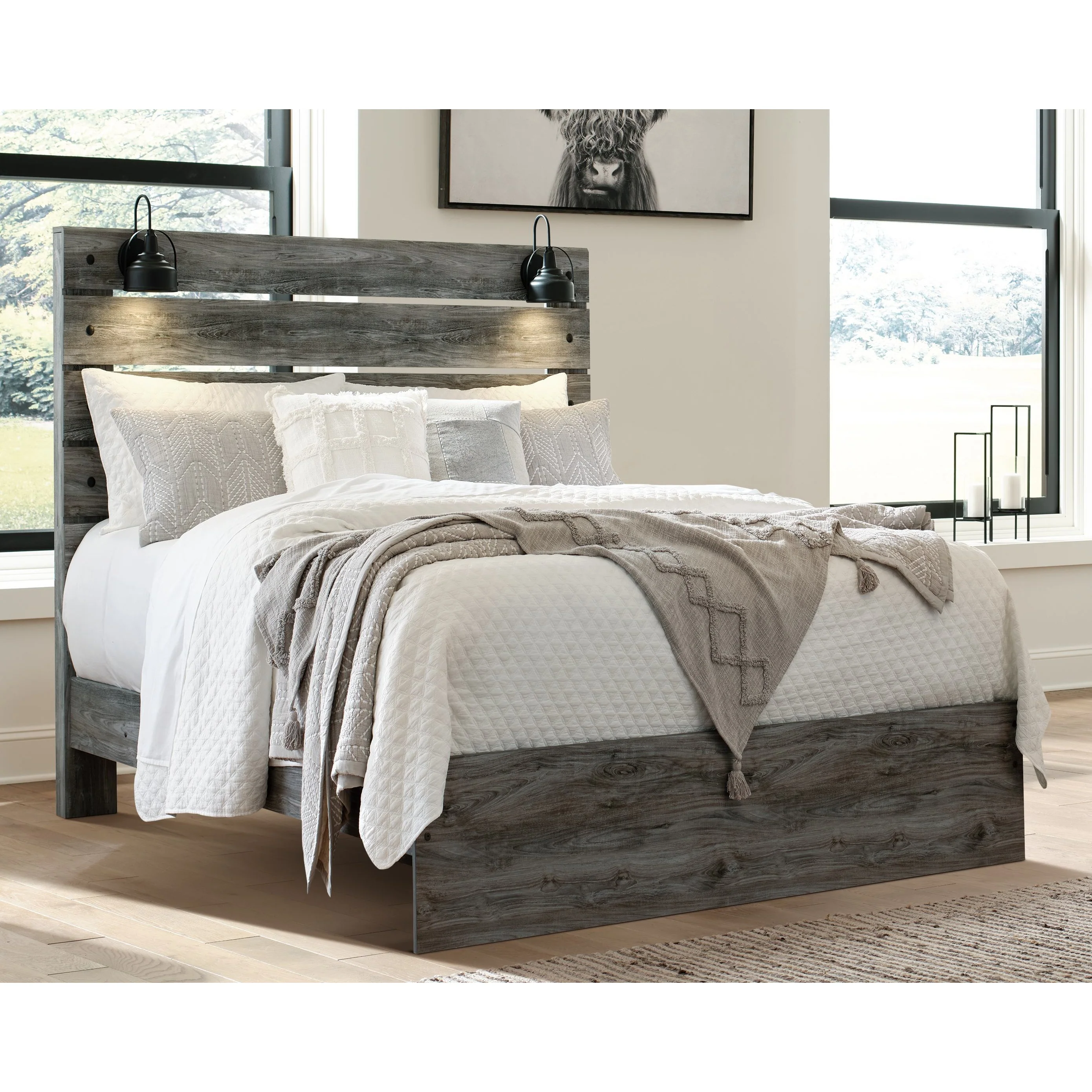 Baystorm - Gray - Queen Panel Bed - Footboard Slat