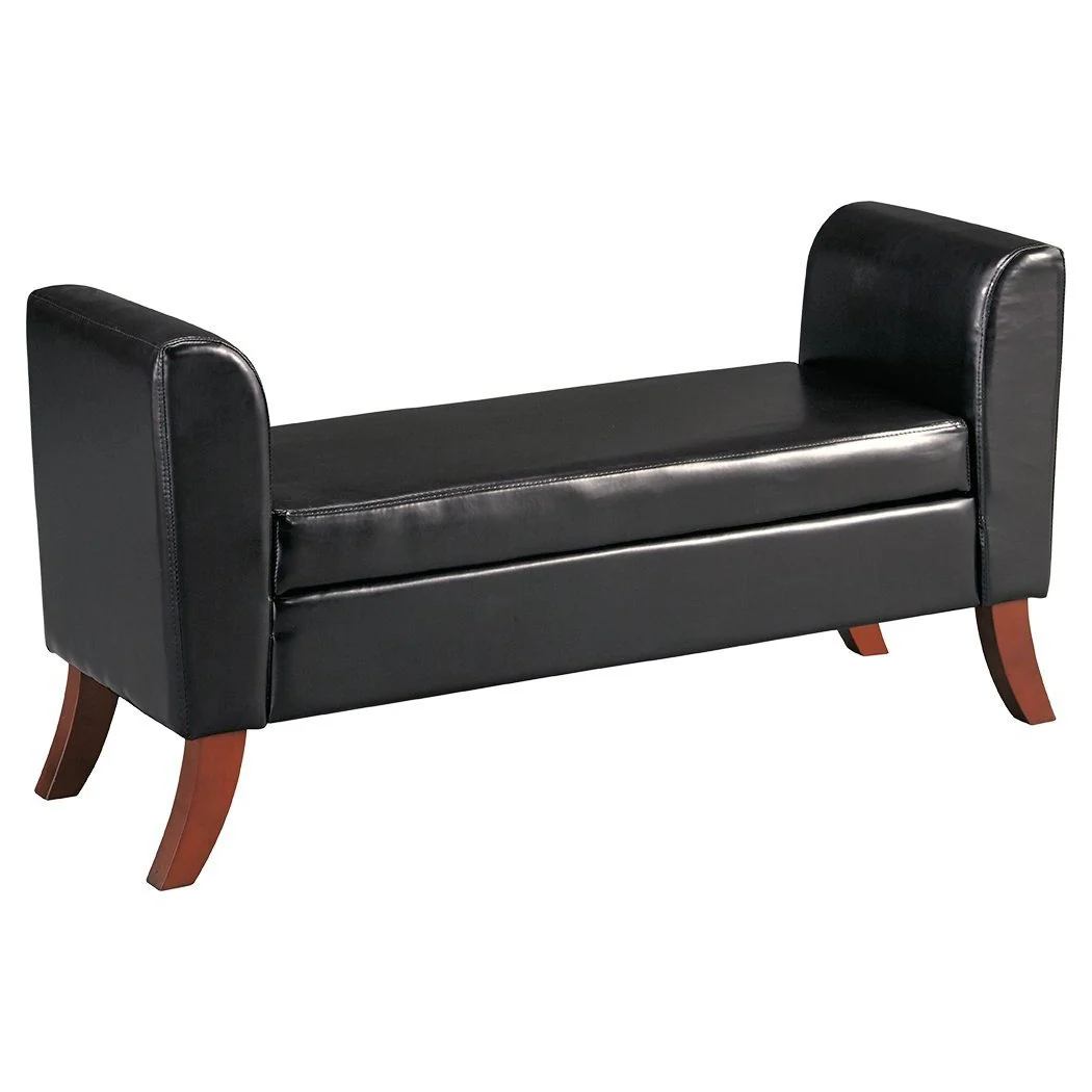 Benches - Brown Dark - Upholstered Storage Bench - Curved Legs & Flared Ends