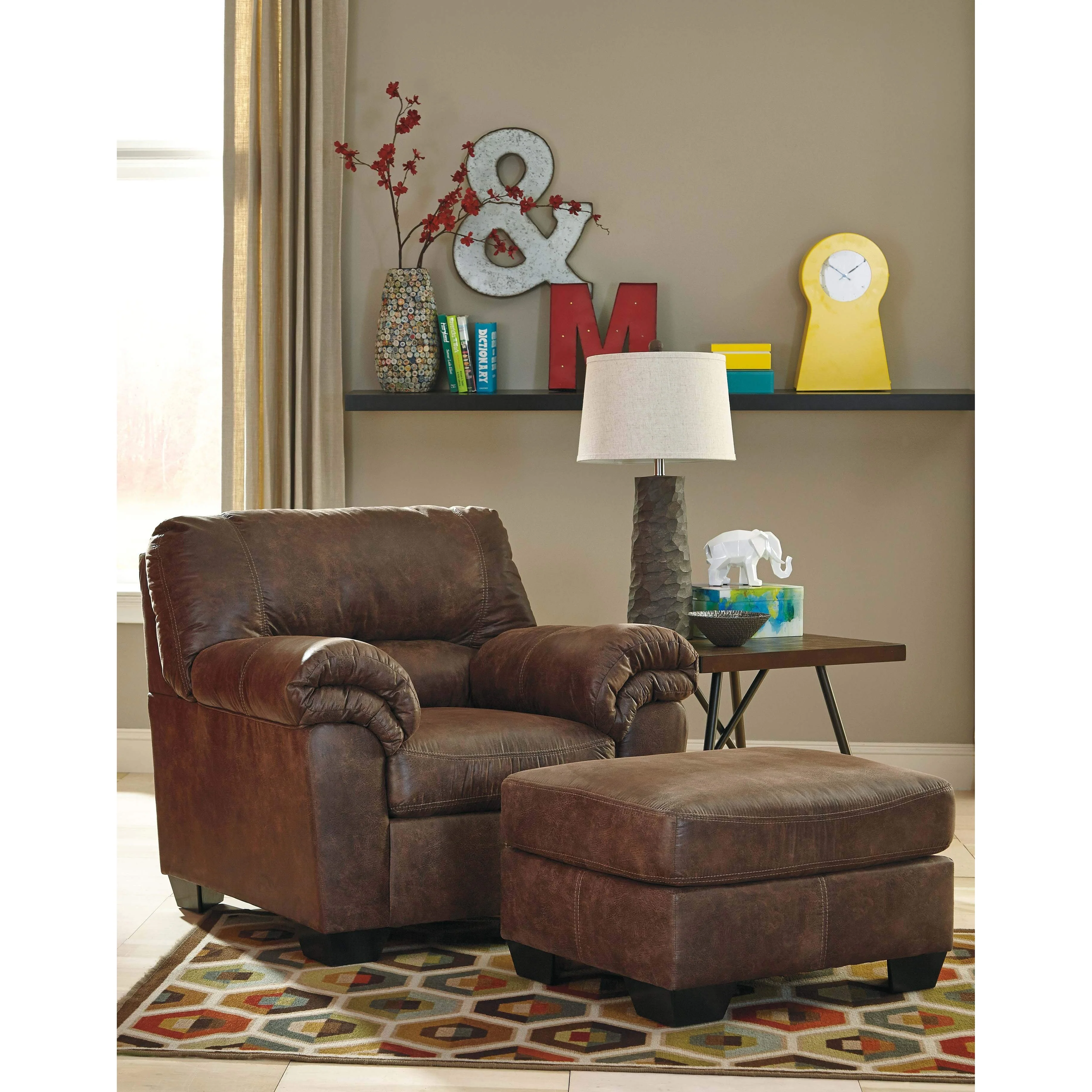 Ashley Bladen Club Chair & Ottoman in Coffee