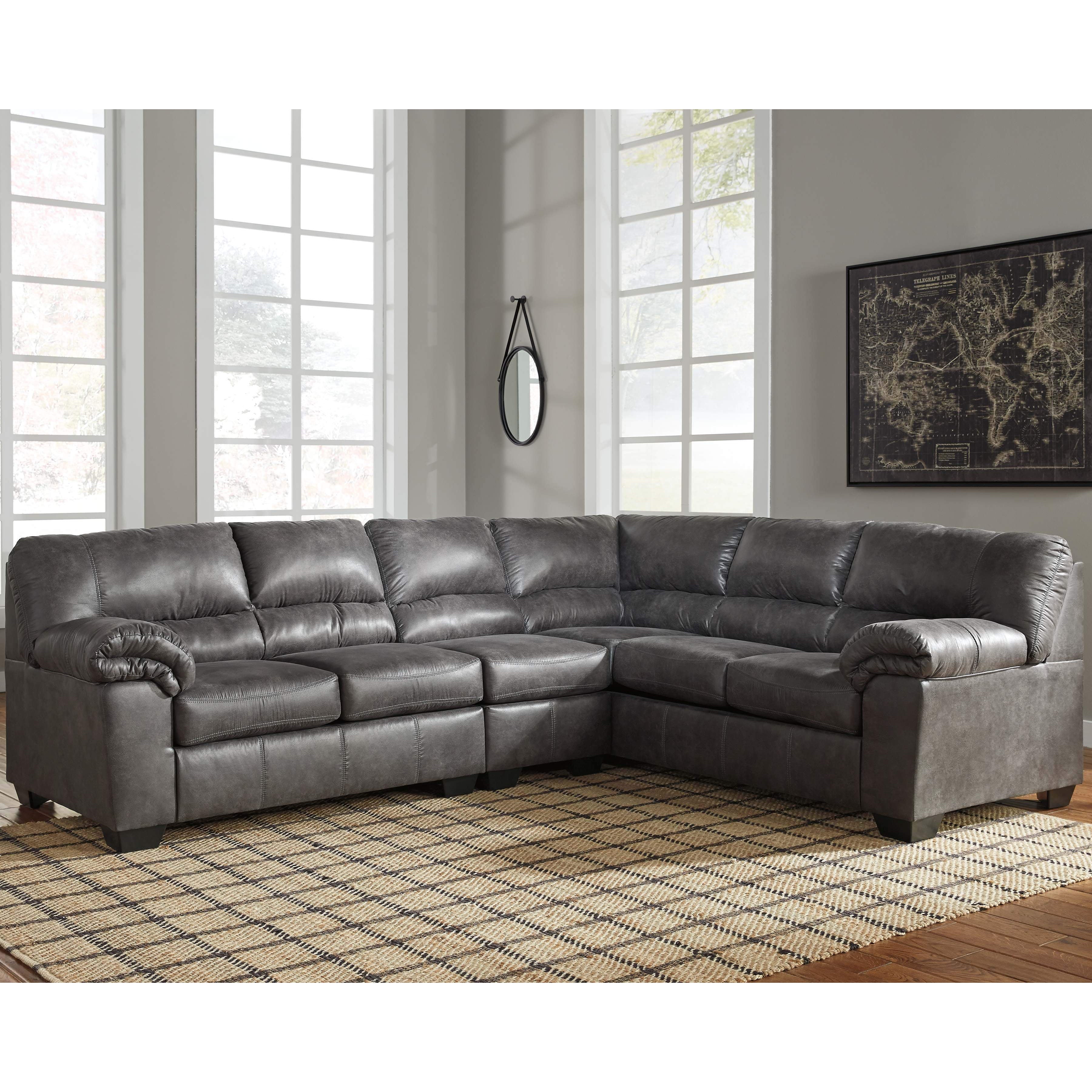 Ashley Bladen Right Sofa, Left Loveseat, Armless Chair 3 Piece Sectional in Slate
