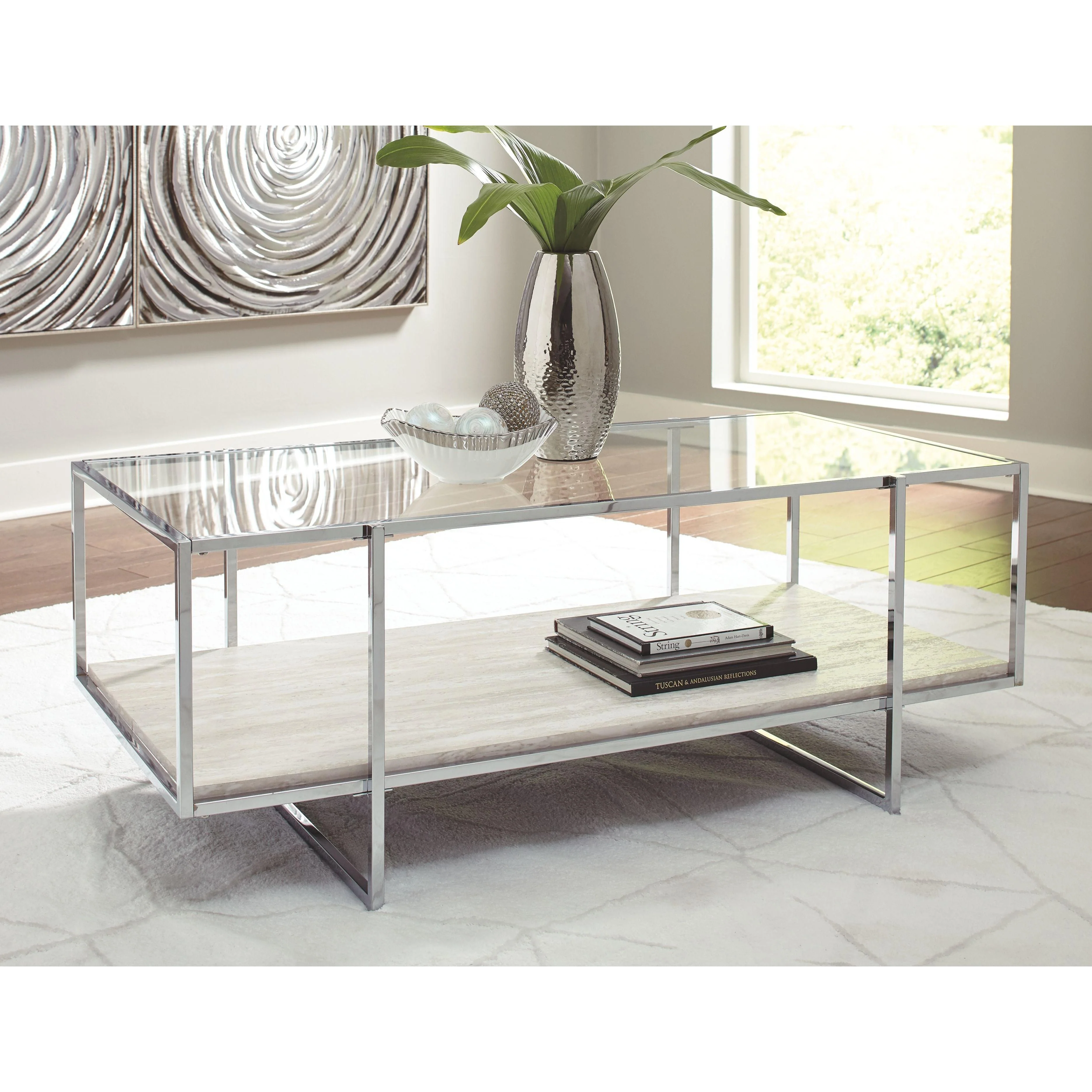 Bodalli - Ivory/chrome - Rectangular Cocktail Table - Image 7
